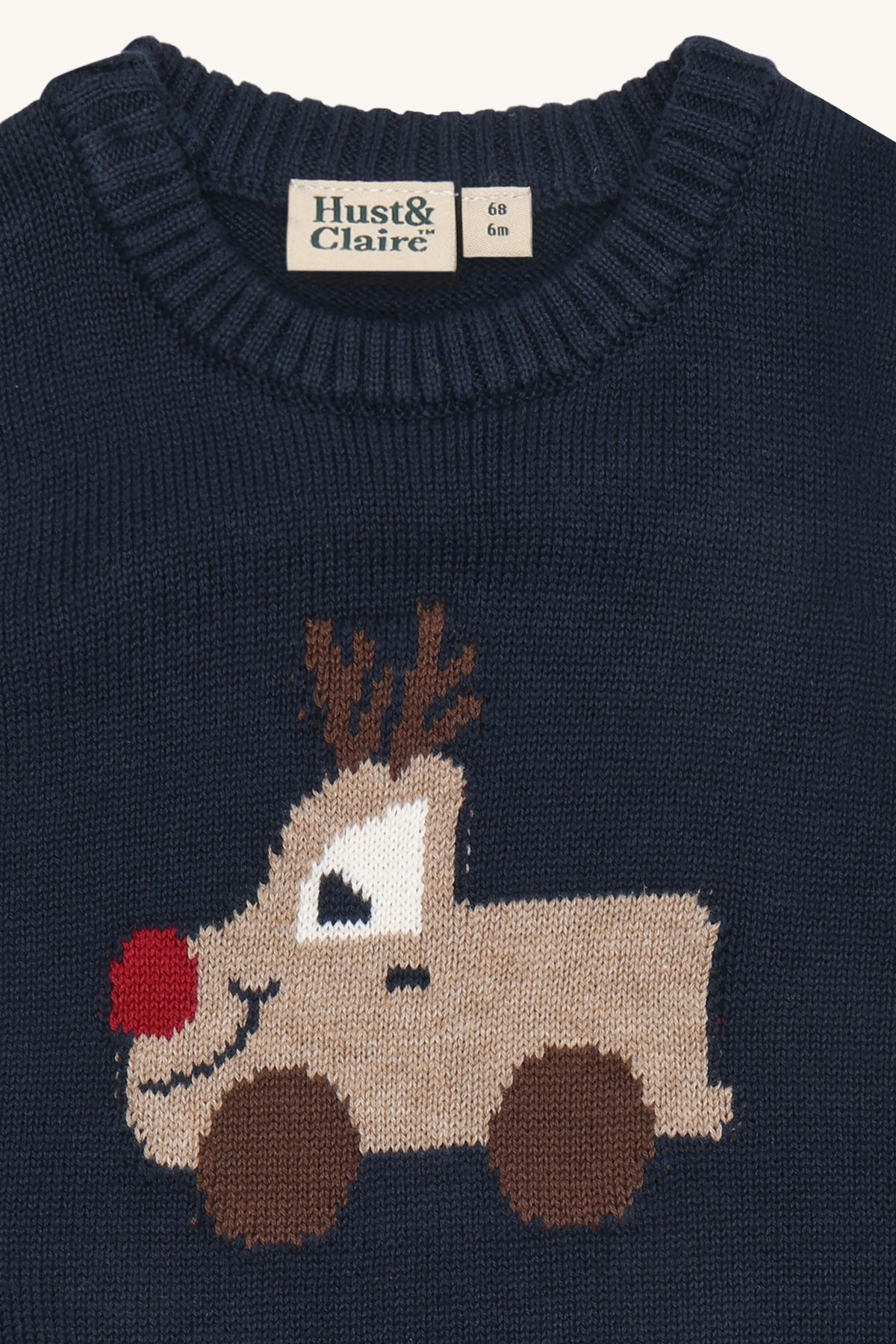 🦌 Hust & Claire Perry Reindeer – Schattige gebreide spencer met rendiertje in donkerblauw
