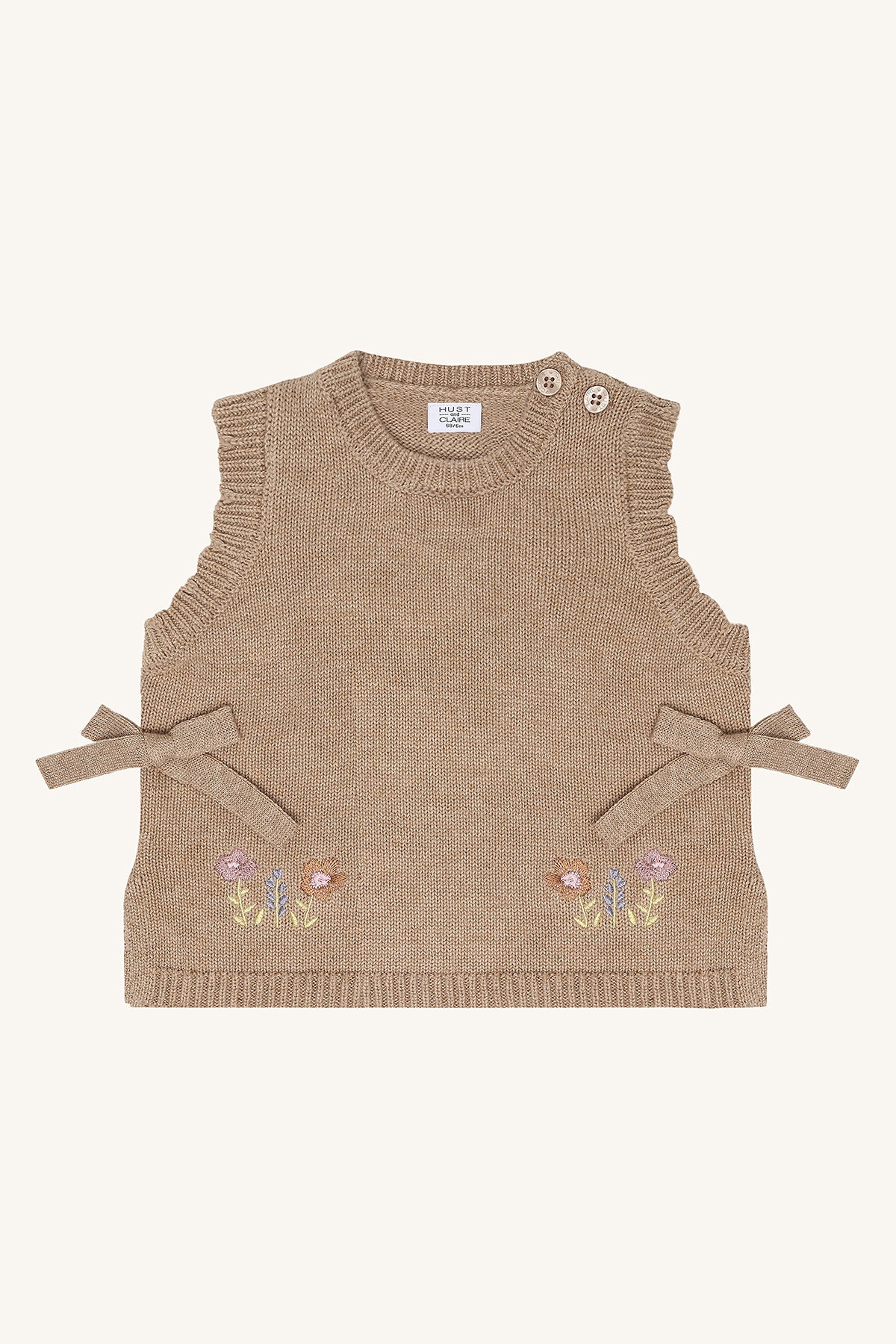 🌸 Hust & Claire gebreide debardeur met bloemen – Biscuit