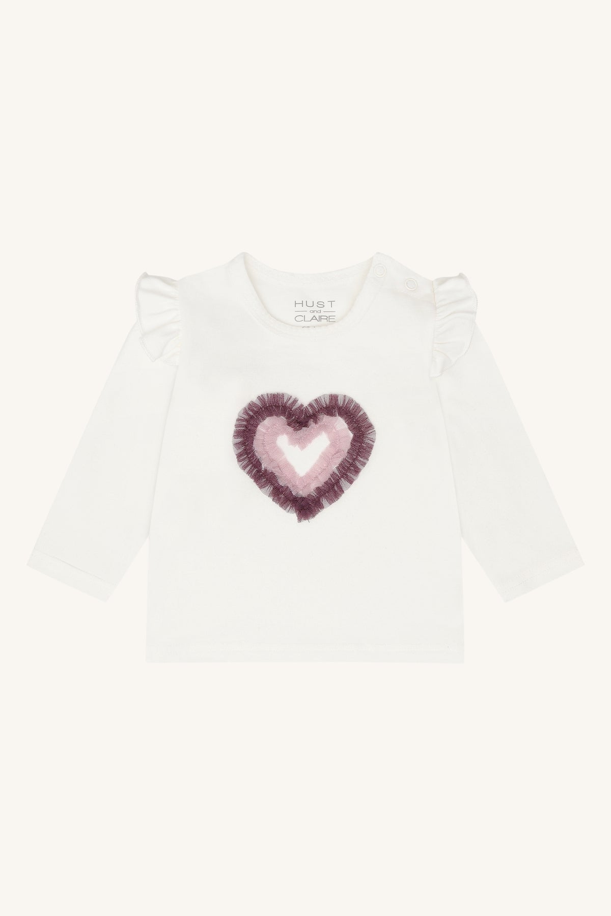 💗 Hust & Claire longsleeve met hart & ruches – Ivory