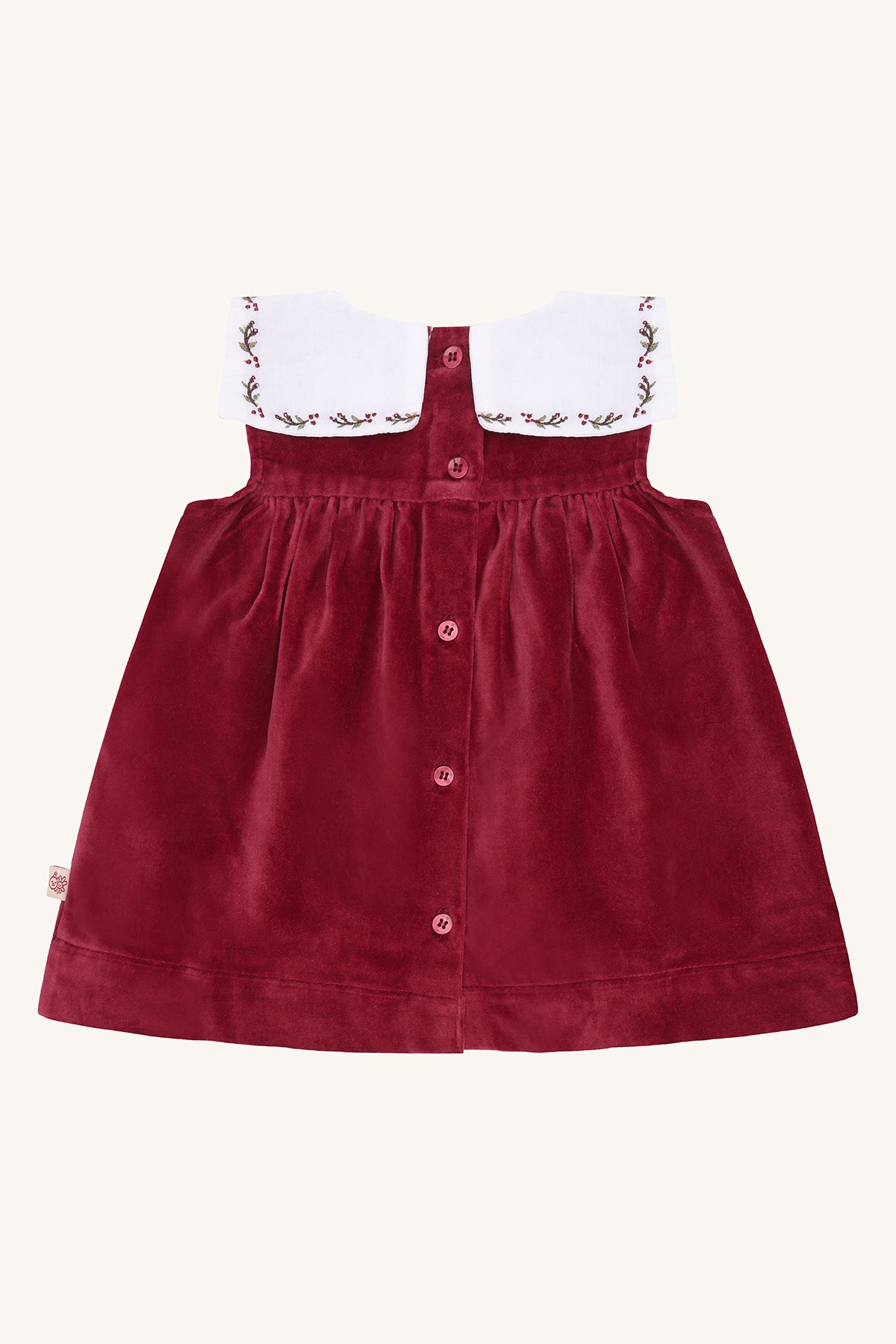 ❤️ Hust & Claire Katinka Collar – Betoverend fluwelen jurkje met geborduurde kraag in bordeauxrood