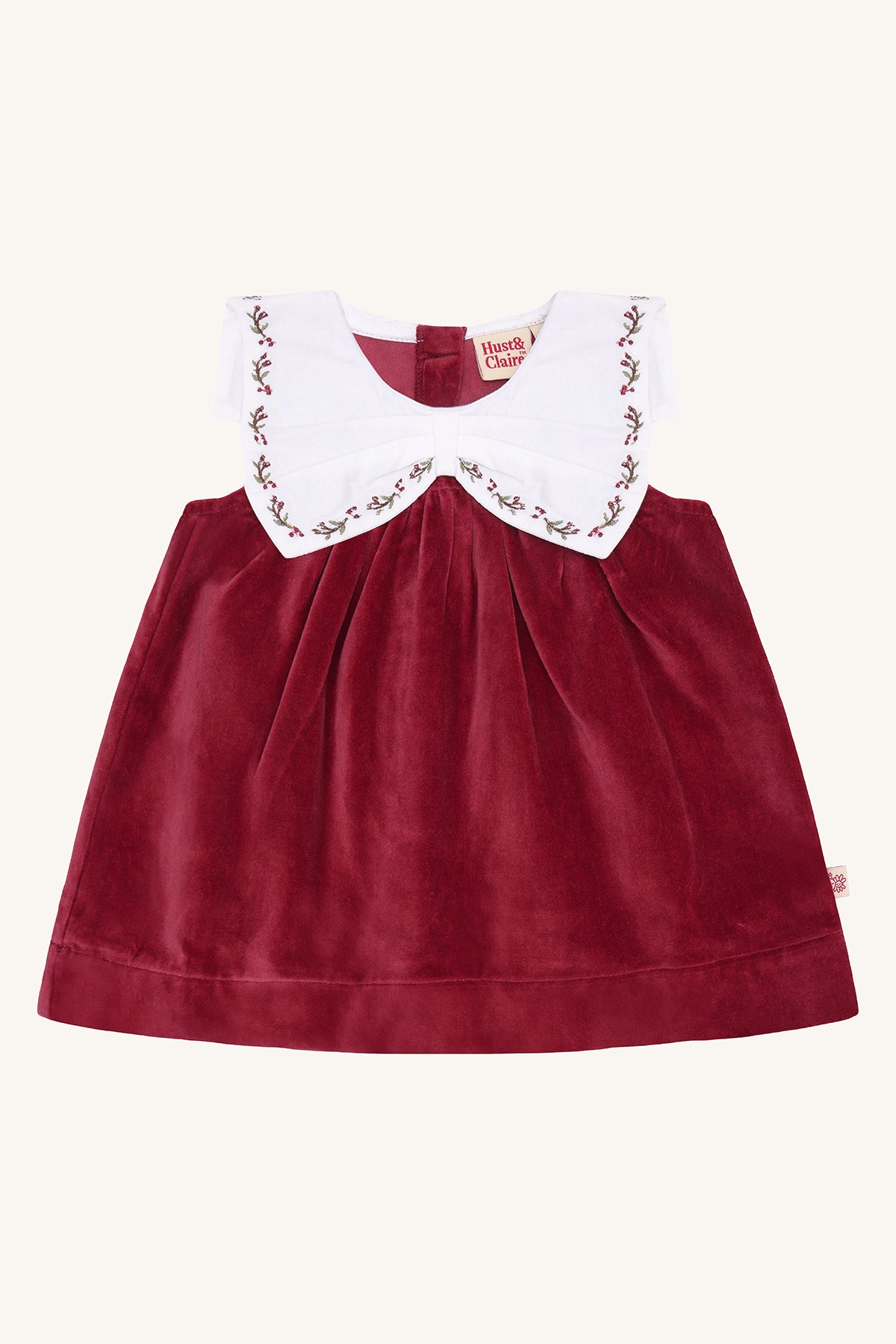 ❤️ Hust & Claire Katinka Collar – Betoverend fluwelen jurkje met geborduurde kraag in bordeauxrood