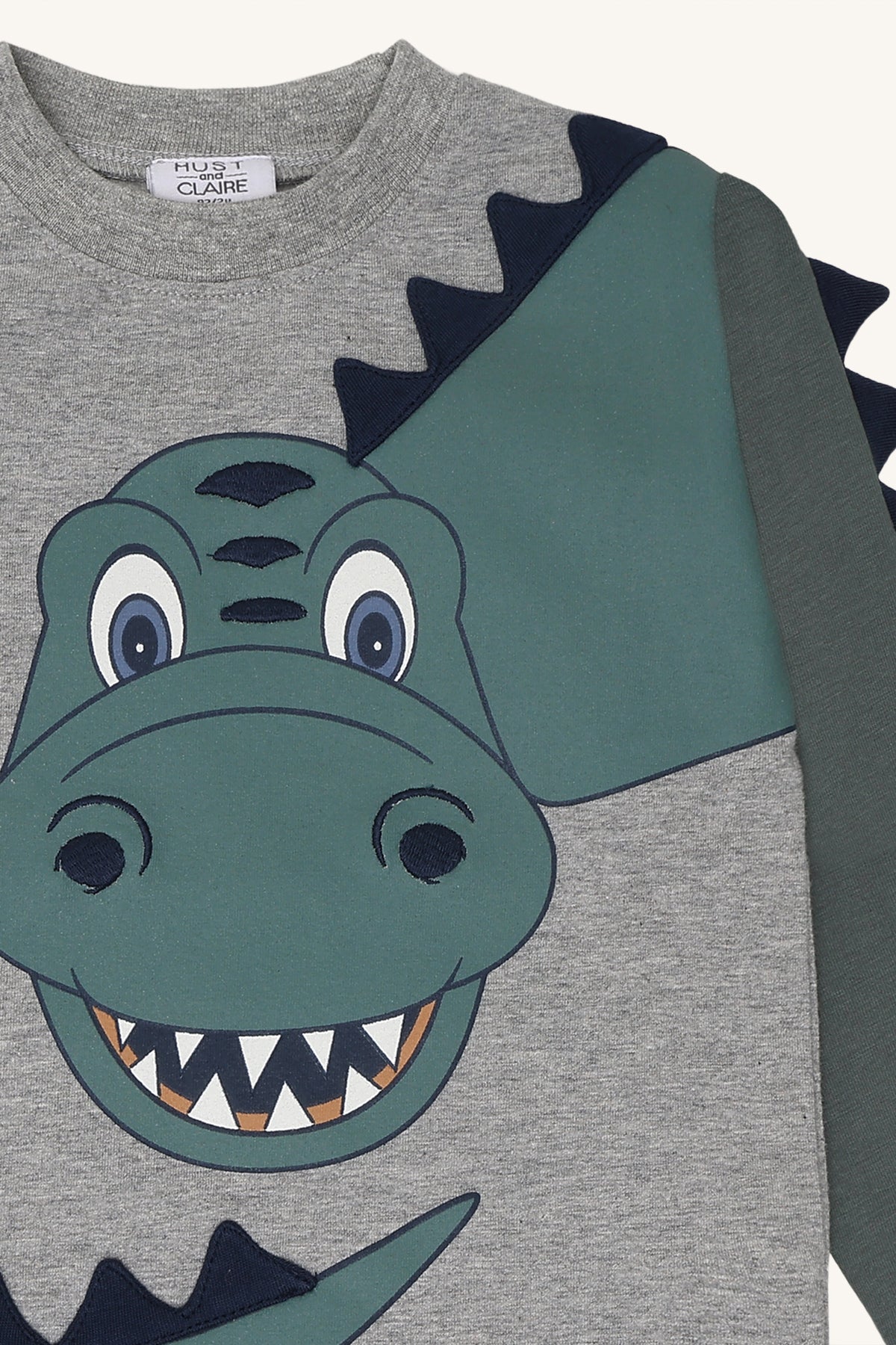 🦖 Hust & Claire dinosaurus longsleeve – Grey Melange