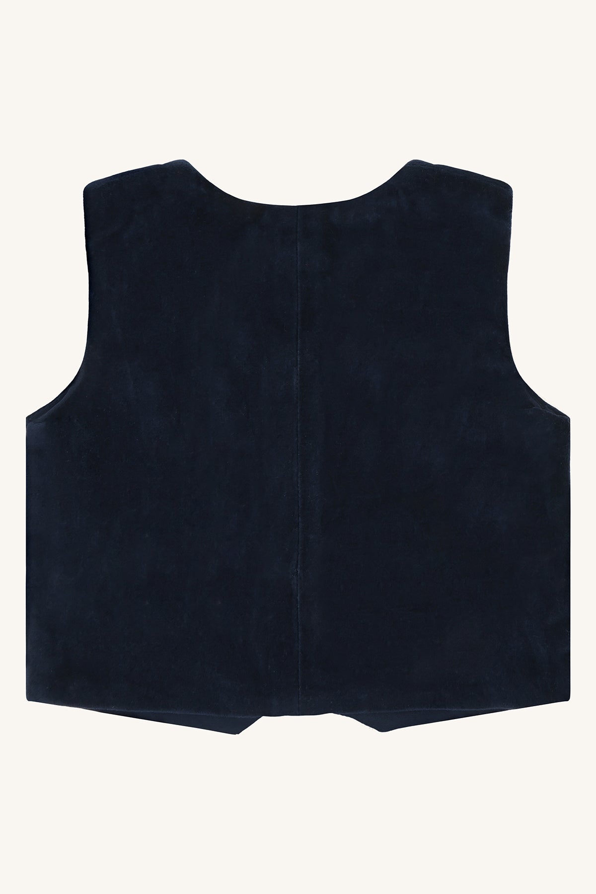 💙 Hust & Claire Eik Moleskin – Stijlvol donkerblauw fluwelen gilet voor kleine prinsen