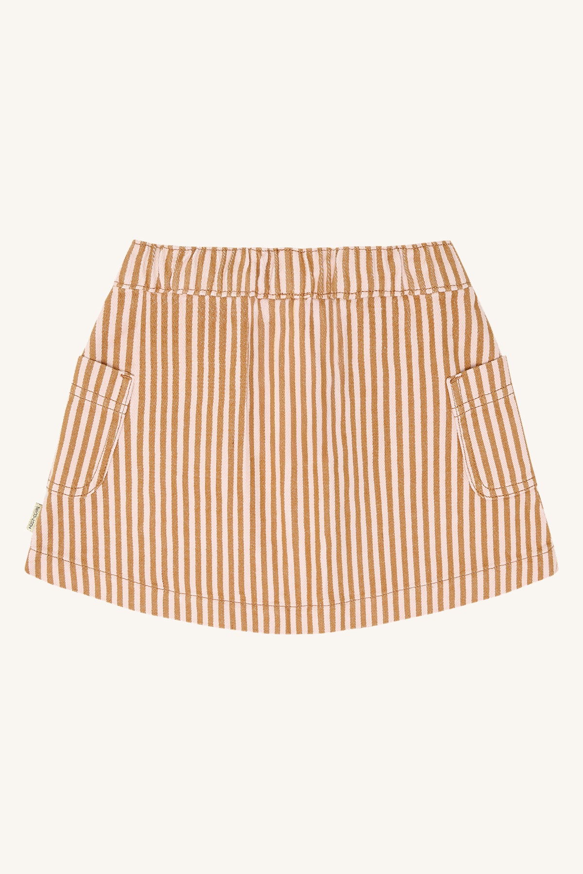 🤎 Hust & Claire HCNanna – Gestreept rokje met hartjes in caramel & zachtroze