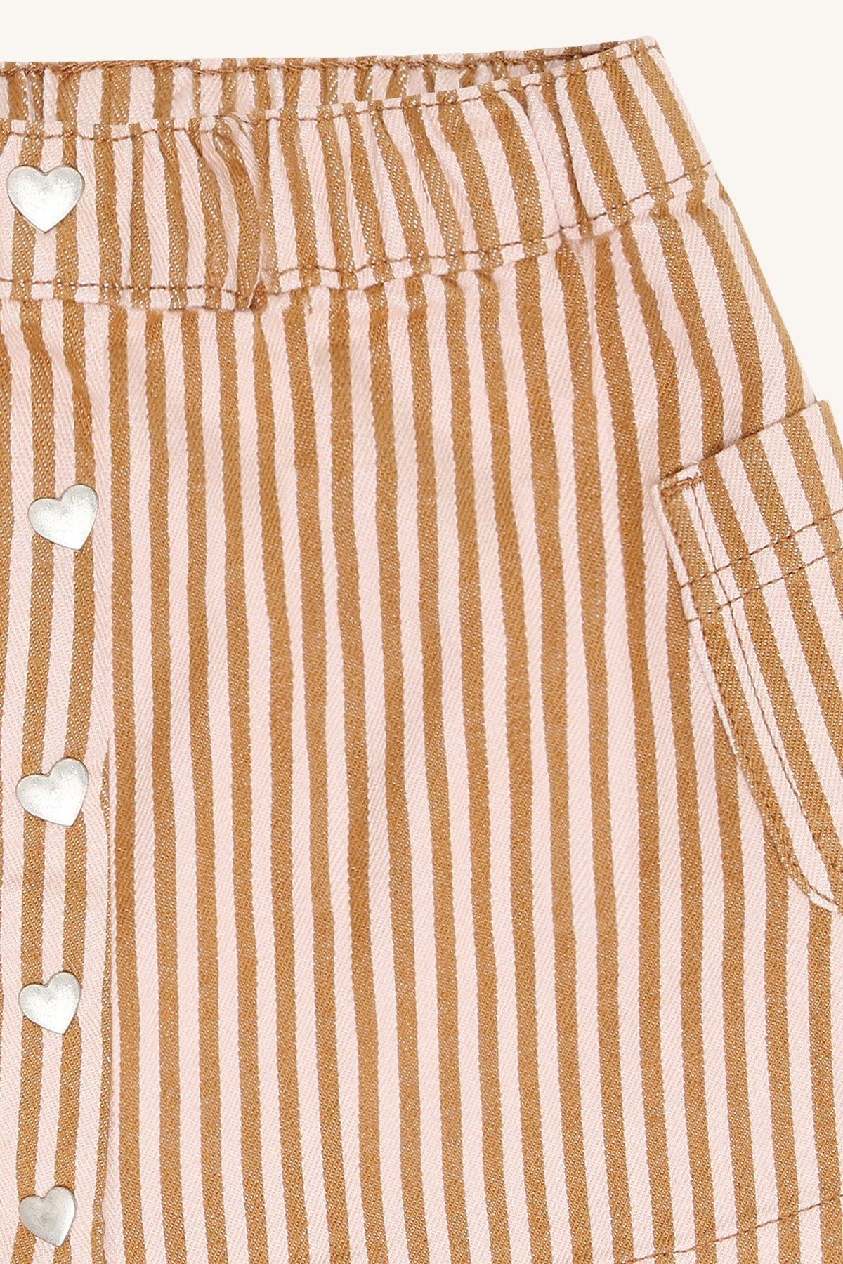 🤎 Hust & Claire HCNanna – Gestreept rokje met hartjes in caramel & zachtroze