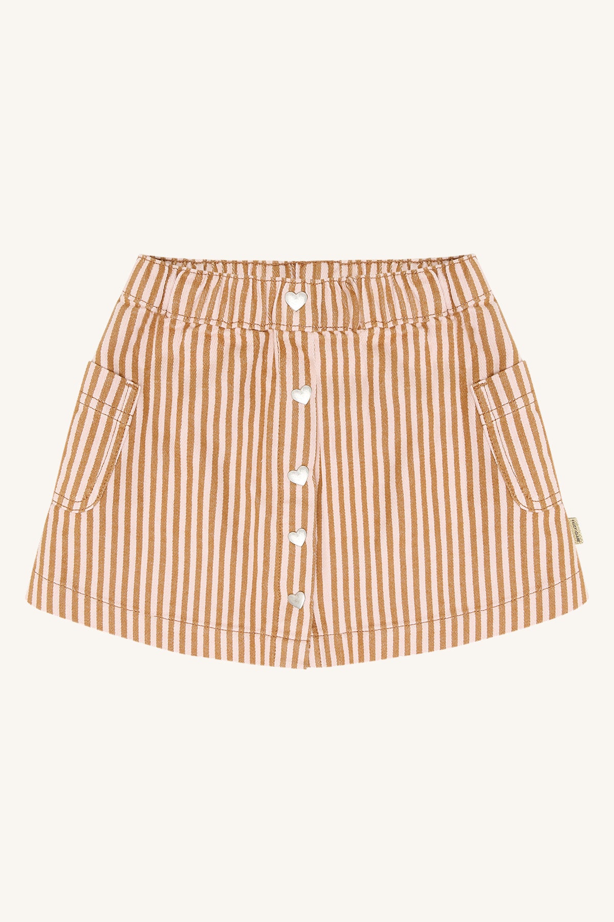 🤎 Hust & Claire HCNanna – Gestreept rokje met hartjes in caramel & zachtroze