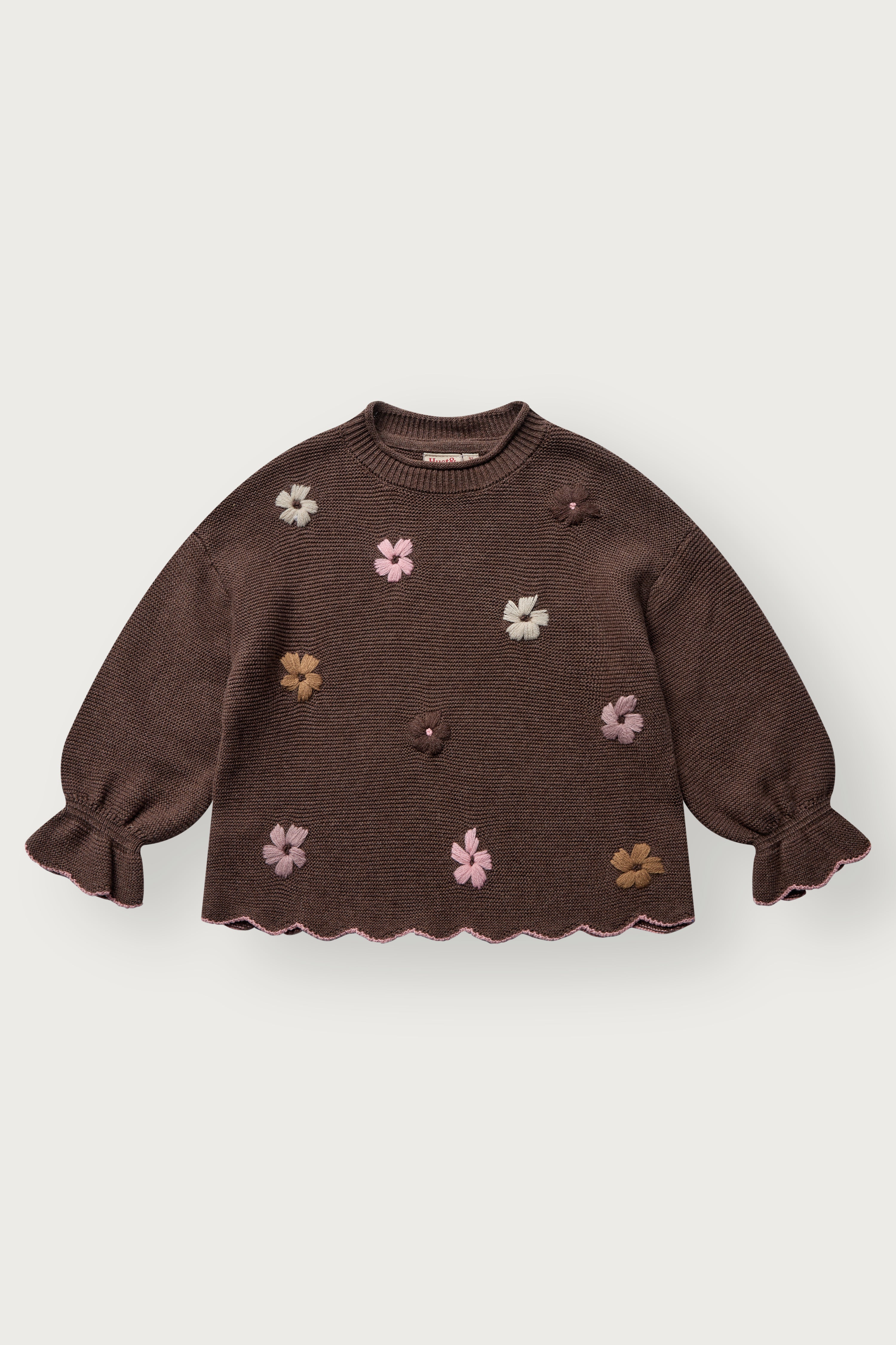 🌸 Hust & Claire Charlotte trui met bloemen – Toffee Melange