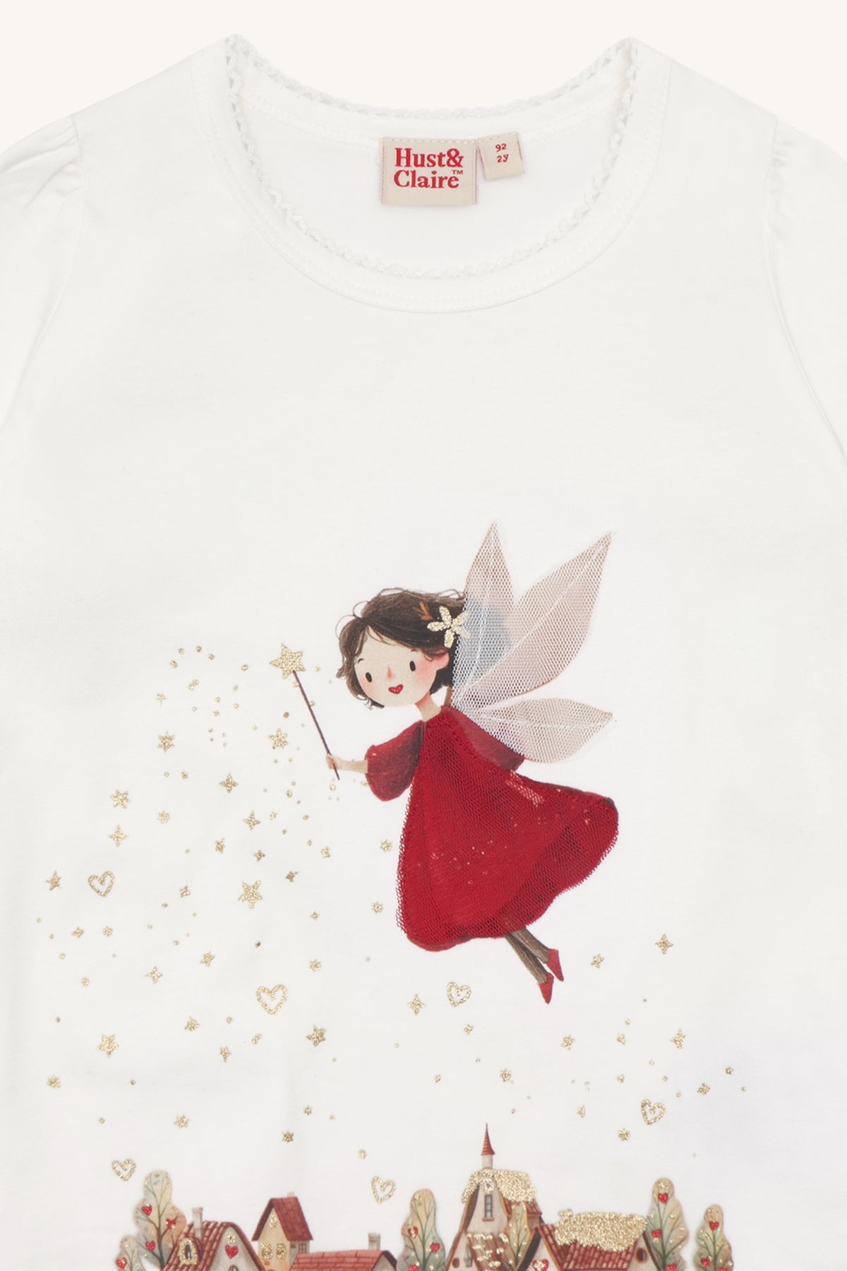 🧚‍♀️ Hust & Claire Alma Fairy – Magisch meisjes shirt met kerstfee en winterdorpje