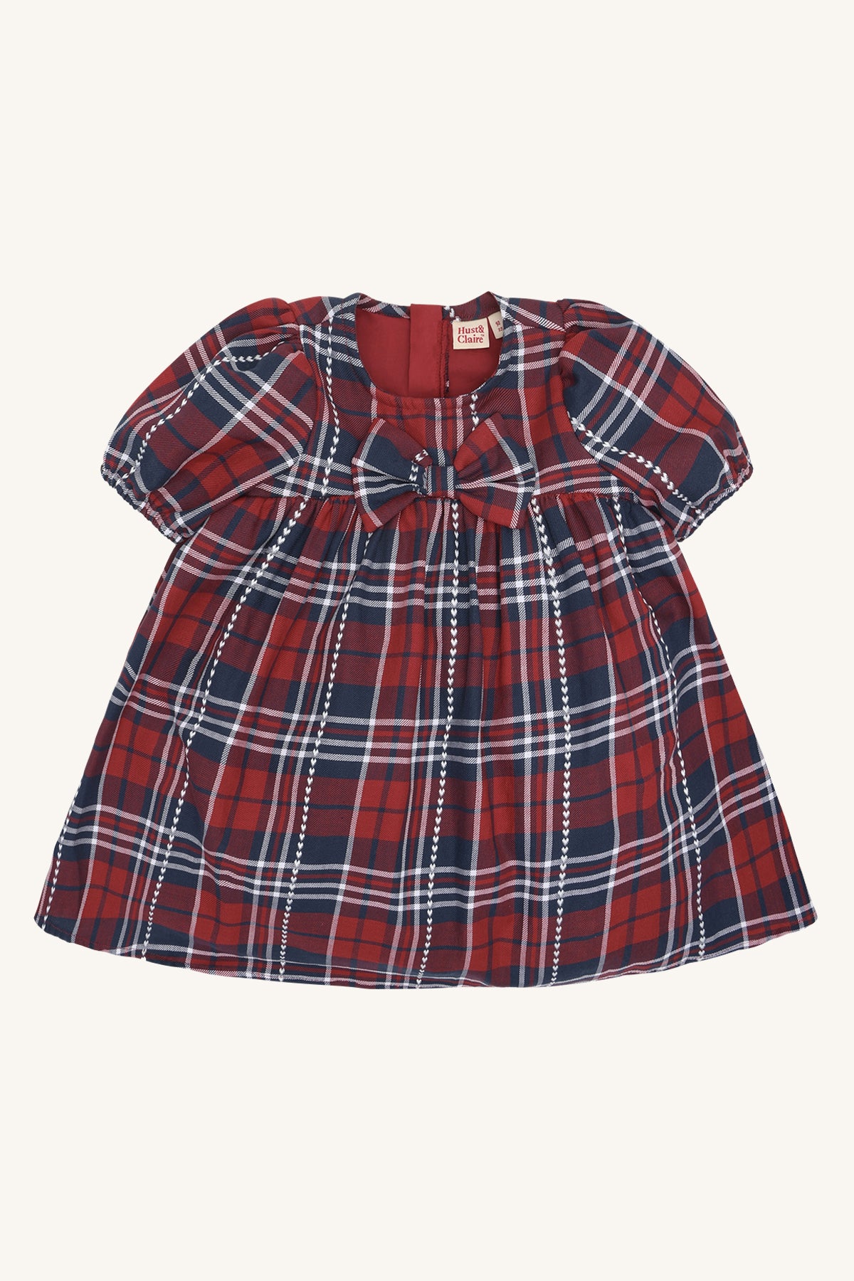 🎀 Hust & Claire Karoline Heart Check – Feestelijk geruit meisjesjurkje met strik in Teaberry
