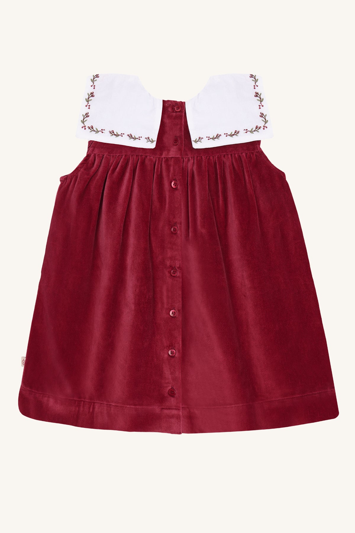❤️ Hust & Claire Katinka Collar – Betoverend bordeauxrood fluwelen feestjurkje met geborduurde kraag