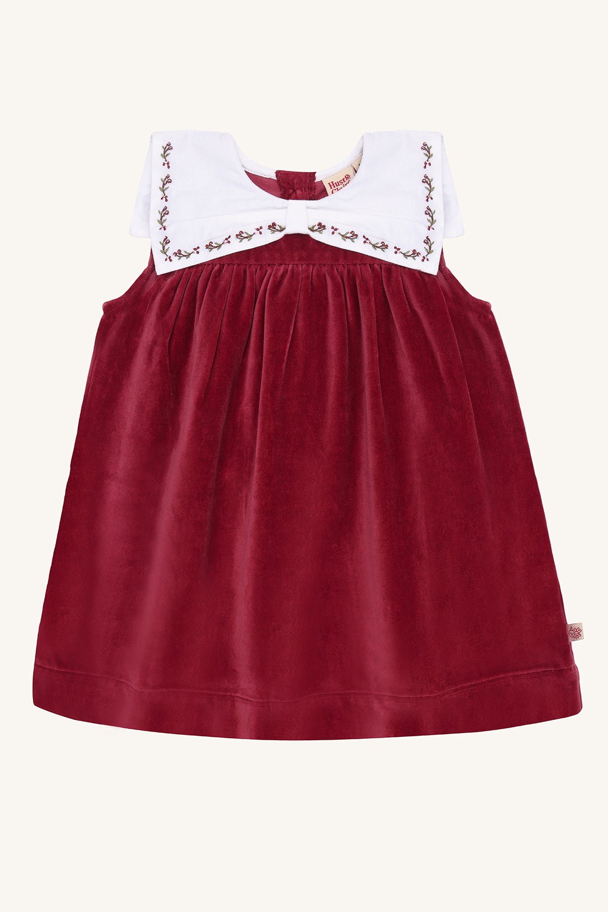 ❤️ Hust & Claire Katinka Collar – Betoverend bordeauxrood fluwelen feestjurkje met geborduurde kraag