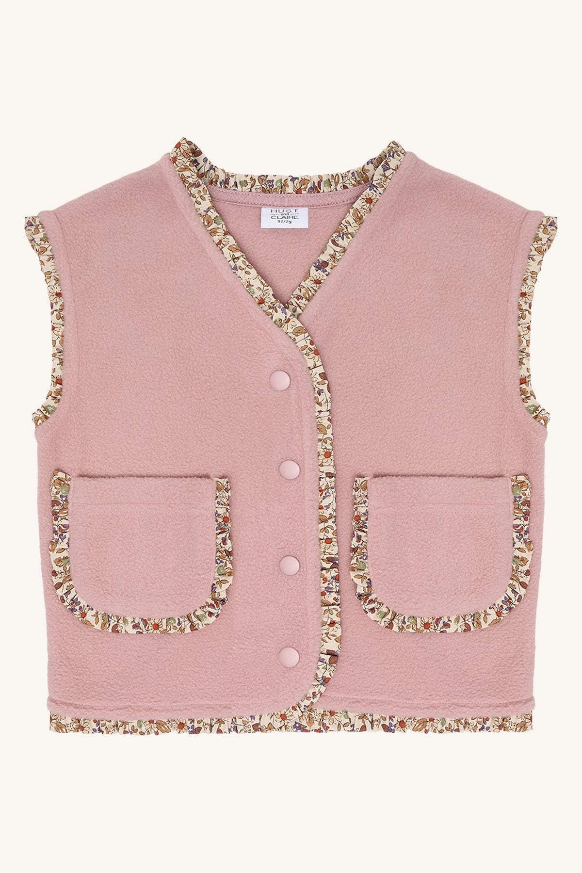 🌸 Hust & Claire HCElla – Roze fleece gilet met bloemenbies