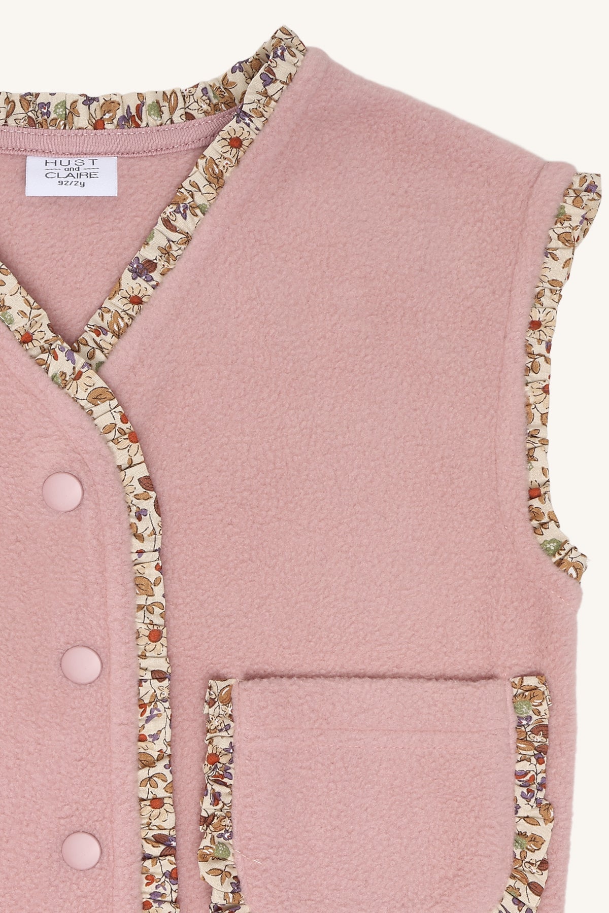 🌸 Hust & Claire HCElla – Roze fleece gilet met bloemenbies