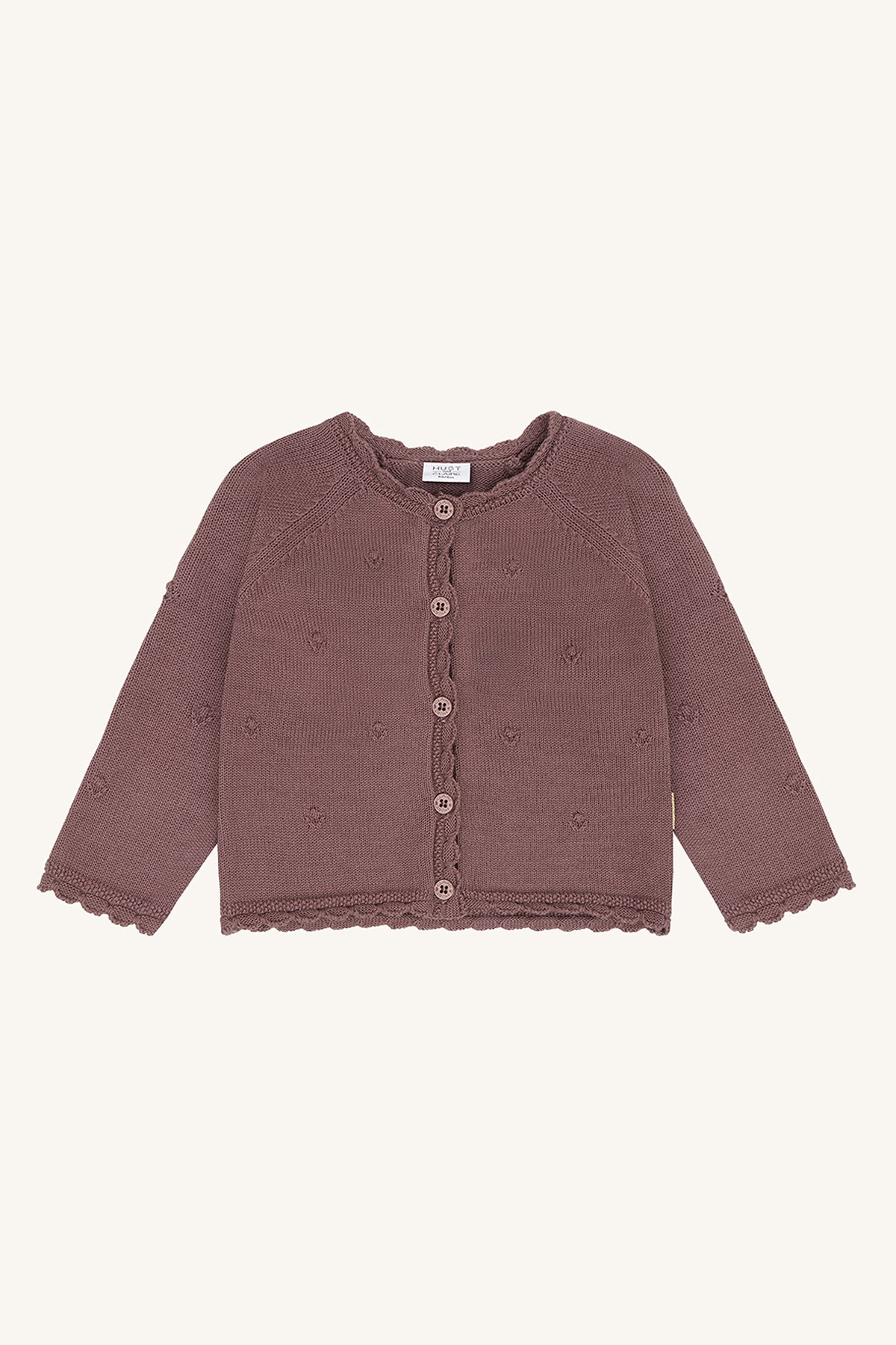🤎 Hust & Claire HCCilja Pointelle – Gebreid vestje in Plum met ajourhartjes