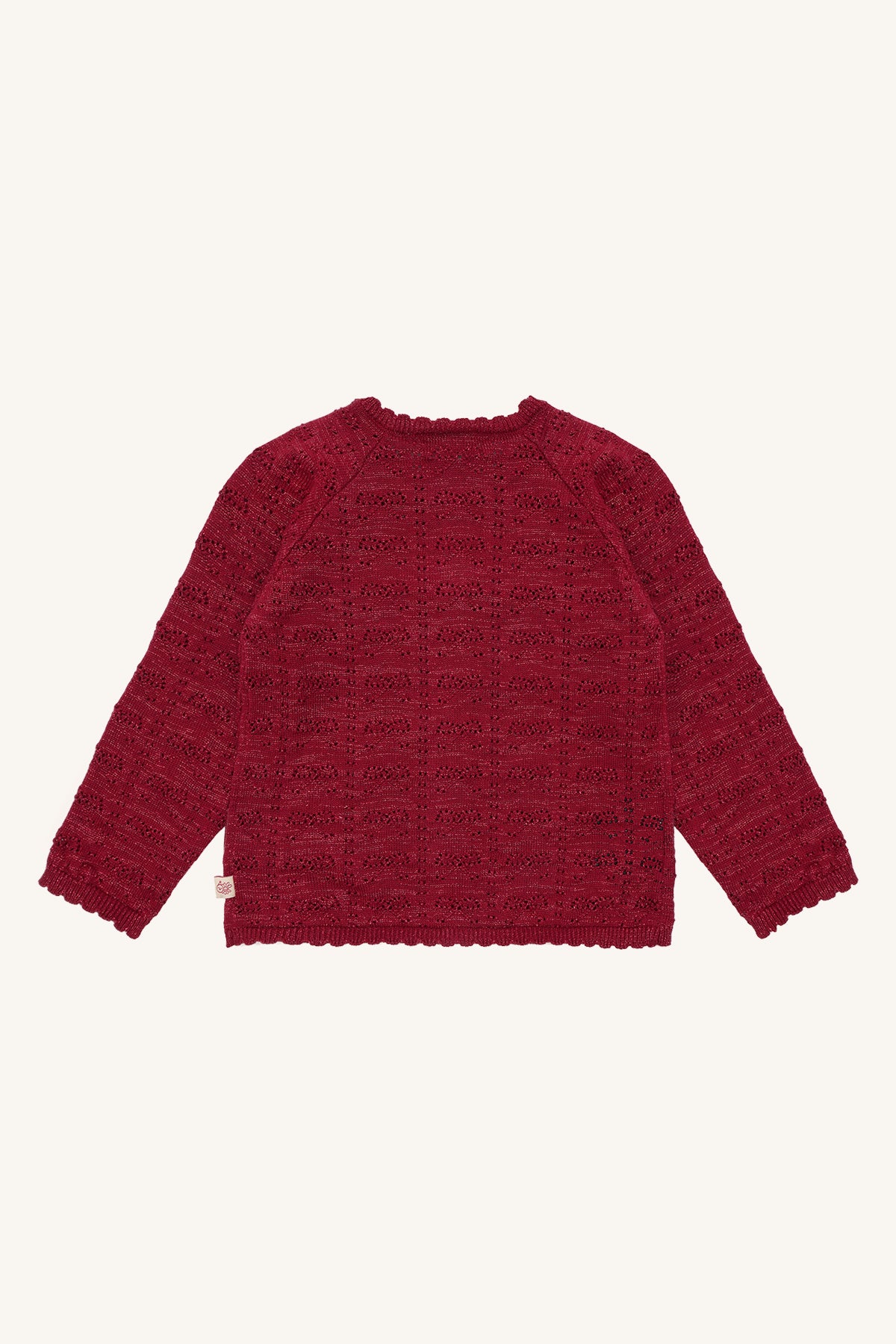 ❤️ Hust & Claire Cilja Xmas – Feestelijk bordeauxrood gebreid meisjesvestje met ajourpatroon