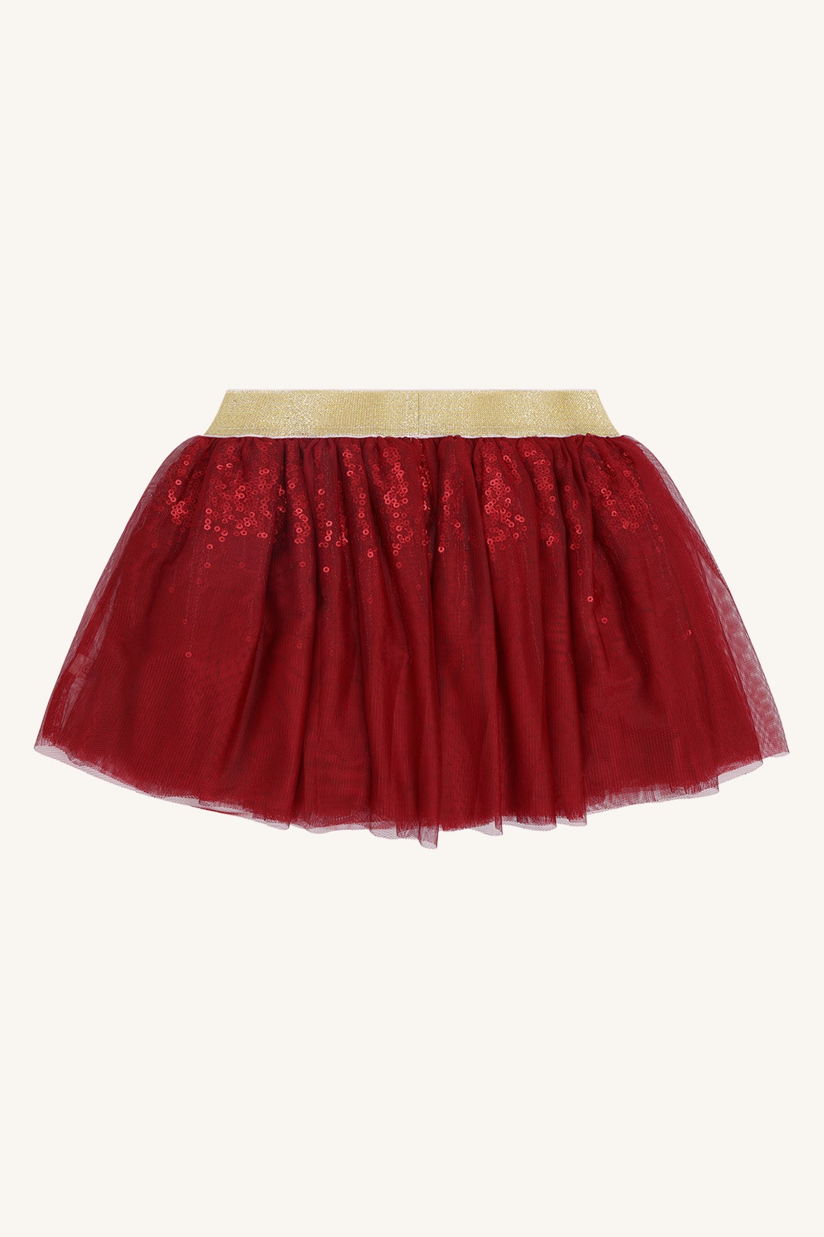 ❤️ Hust & Claire Tulle Skirt – Feestelijk bordeauxrood tule rokje met pailletten en gouden tailleband