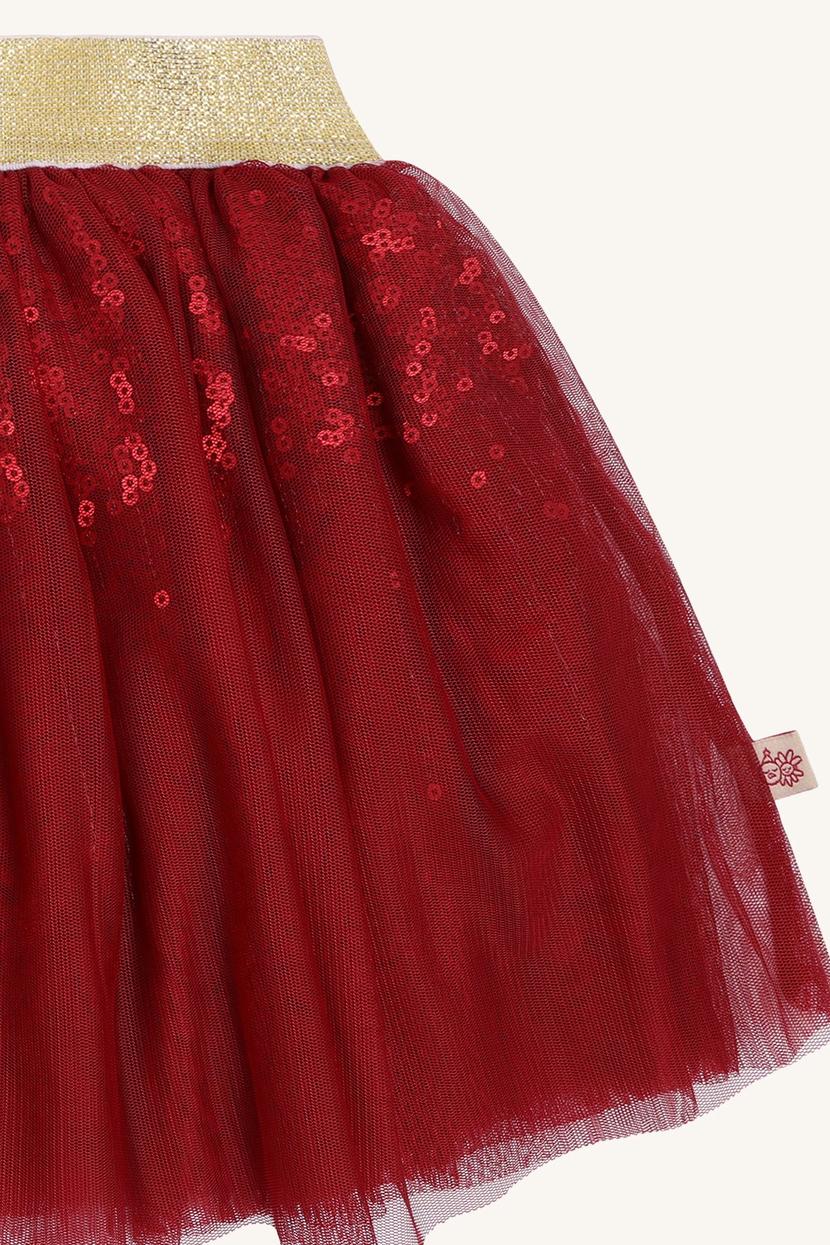 ❤️ Hust & Claire Tulle Skirt – Feestelijk bordeauxrood tule rokje met pailletten en gouden tailleband