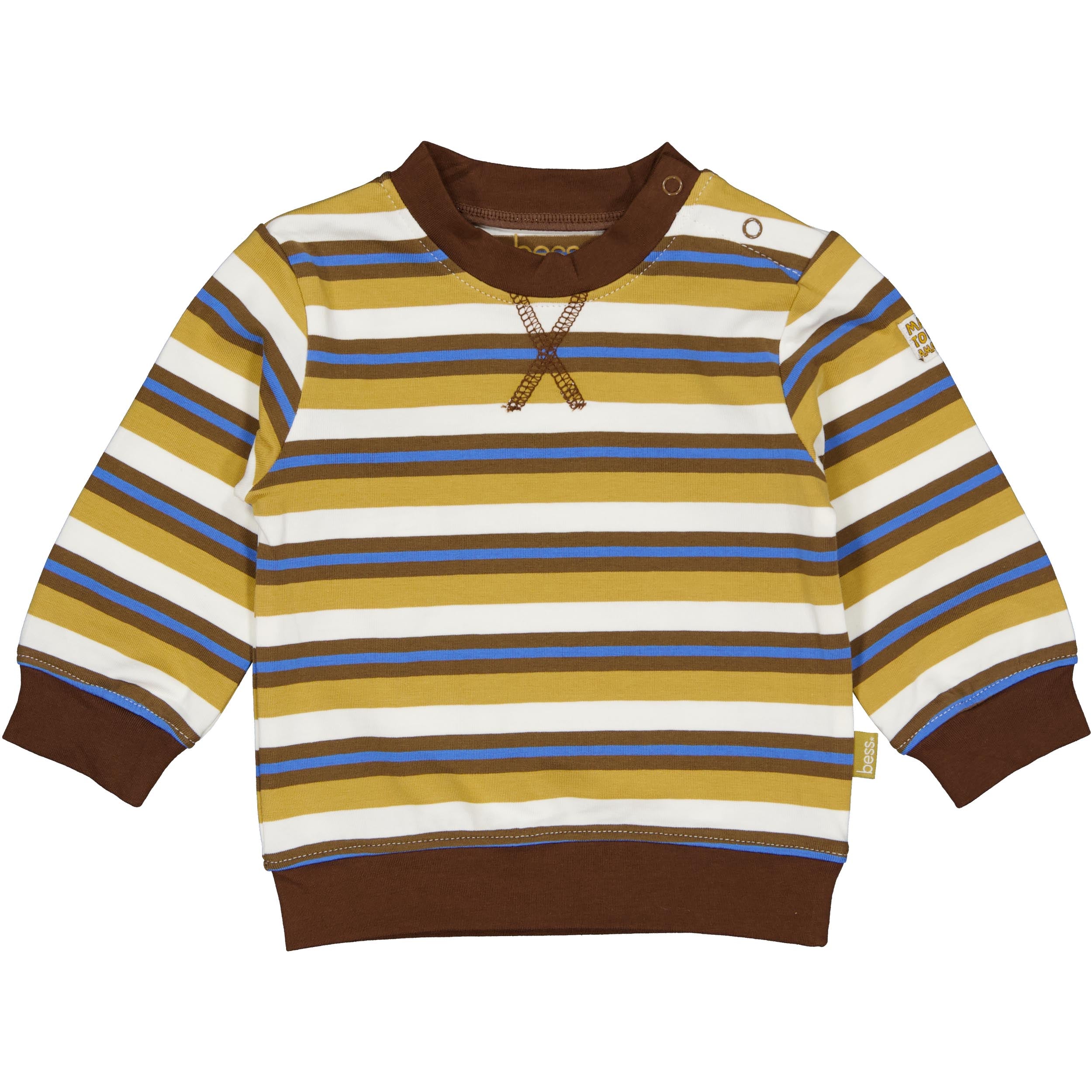 💙 BESS Gestreepte Sweater – Stoere strepen in oker, bruin & blauw