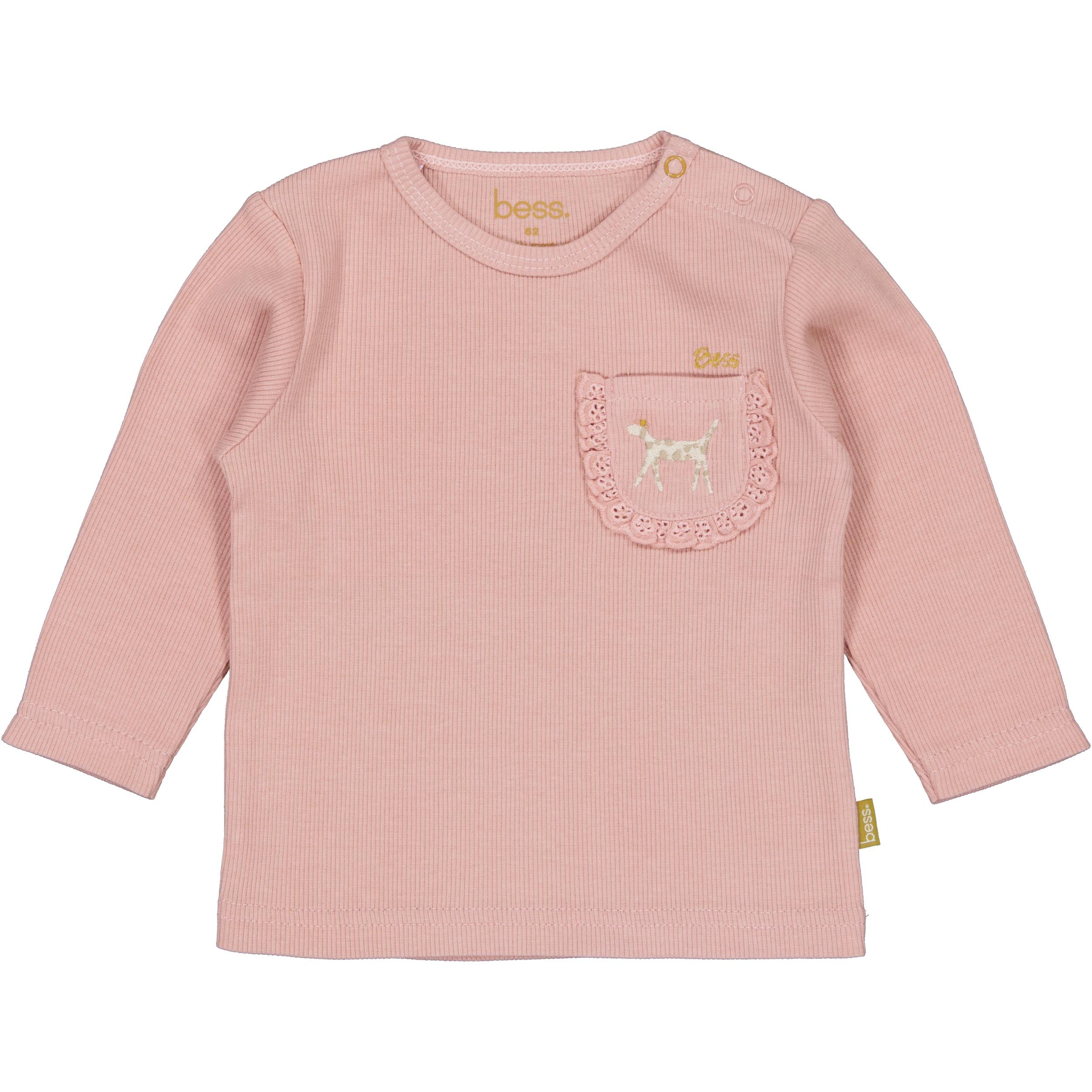 🌸 BESS Rib Longsleeve – Zachtroze met lief girafzakje