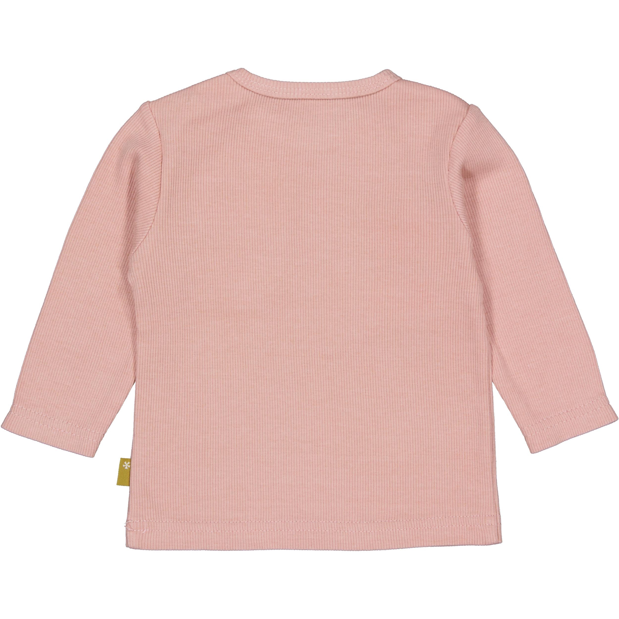 🌸 BESS Rib Longsleeve – Zachtroze met lief girafzakje