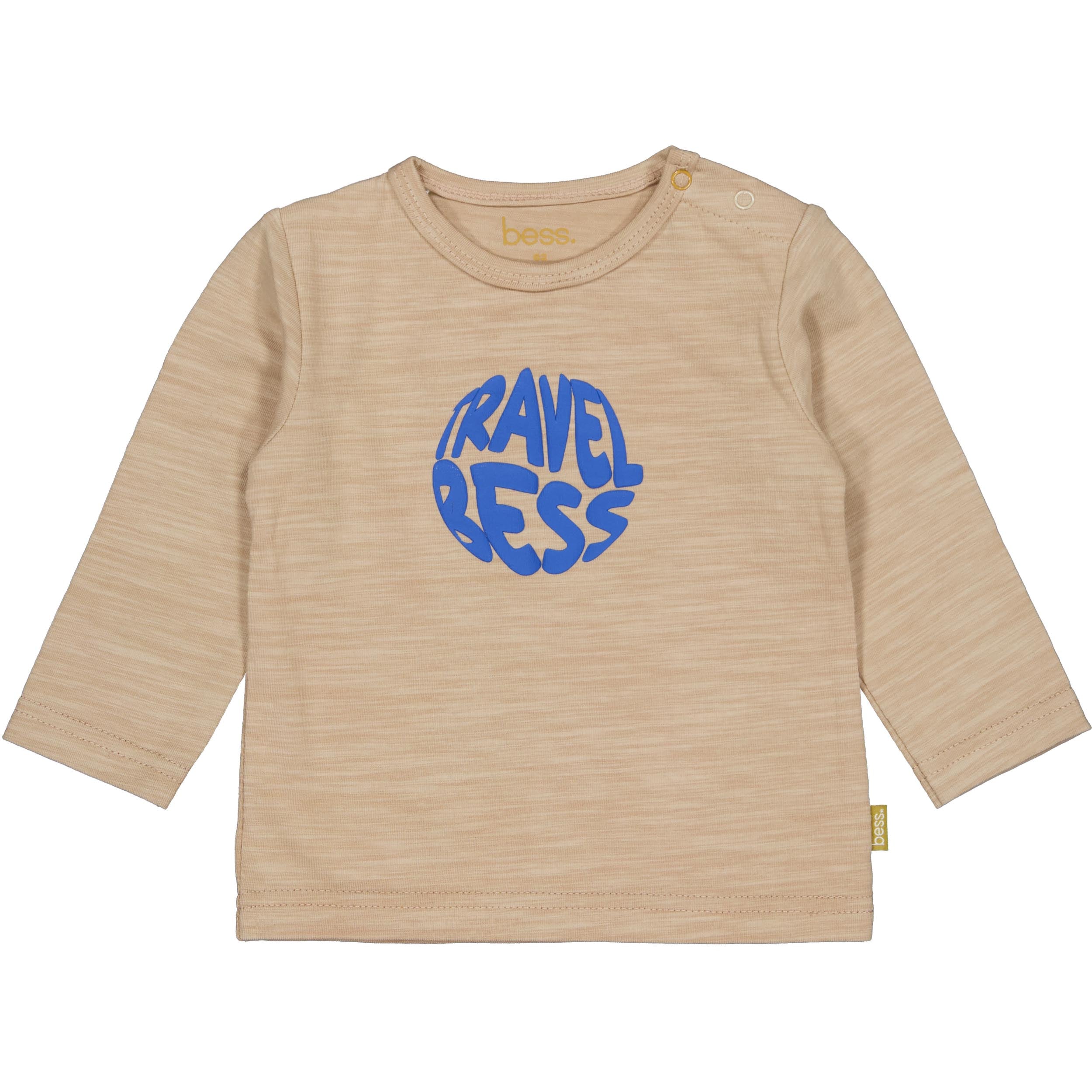 💙 BESS Baby Longsleeve Travel – Beige met stoere blauwe print