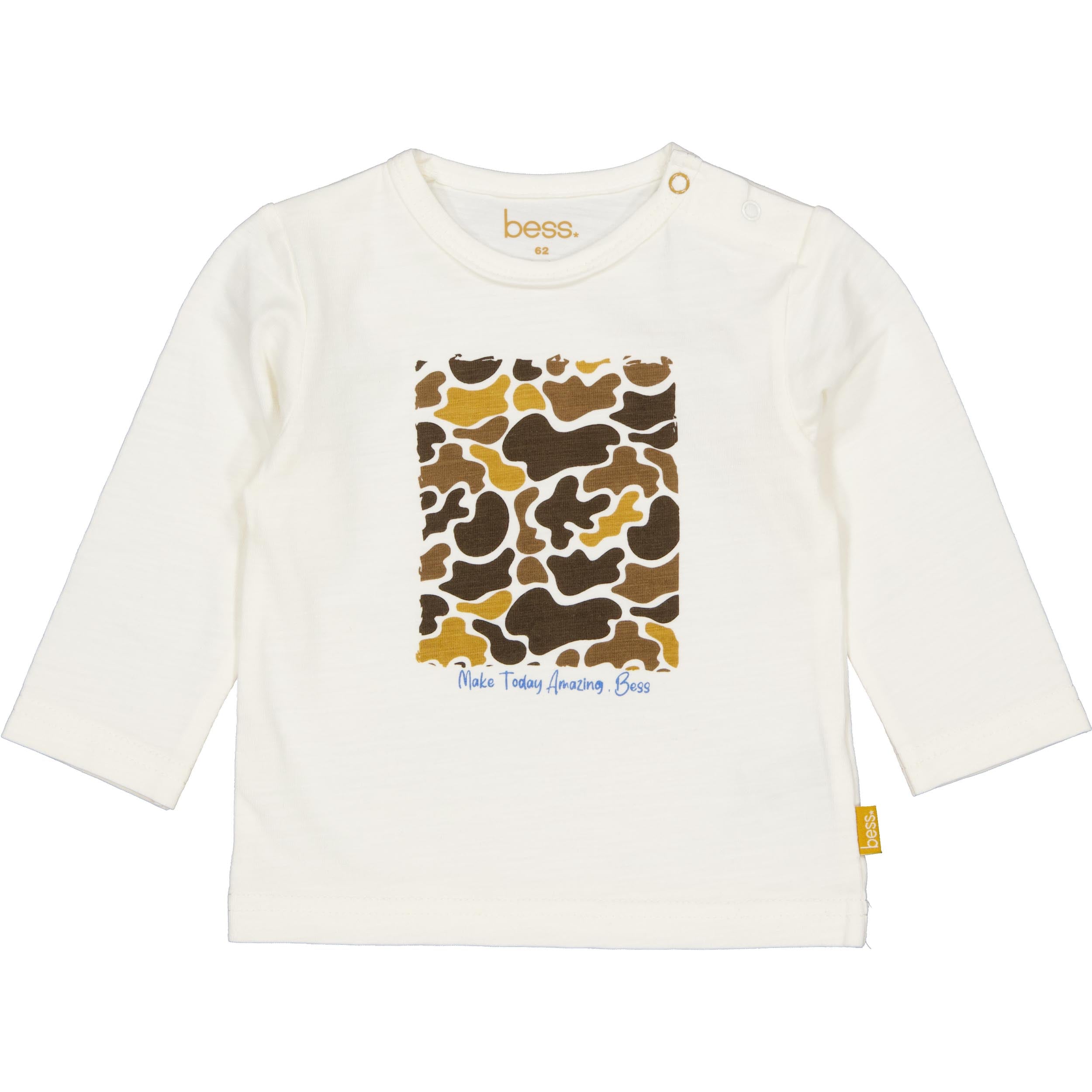 🦒 BESS Baby Longsleeve Wild – Ecru met stoere dierenprint