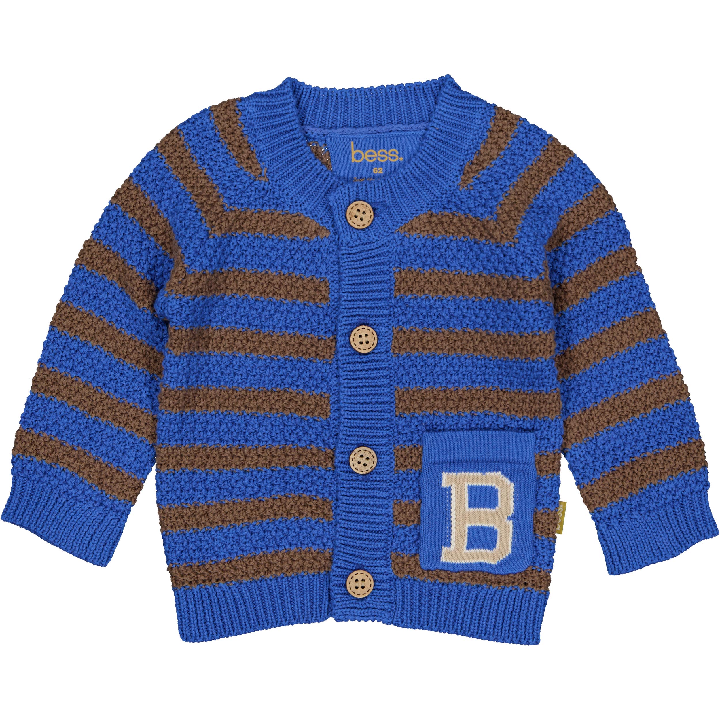 💙 BESS Baby Gebreid Vest College Blue – Stoere Strepen & B-detail