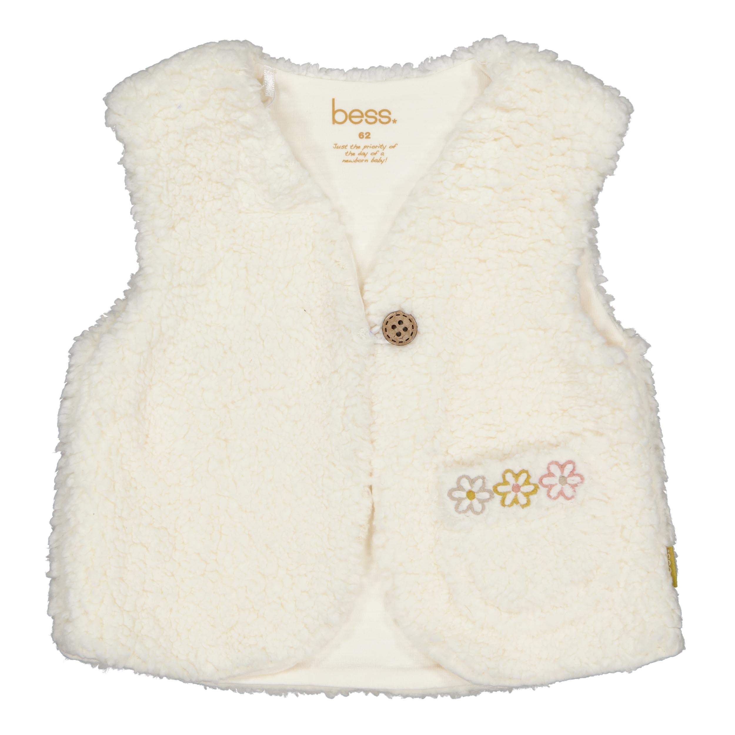 🌼 BESS Baby Teddy Gilet Blooming – Ecru met Bloemetjes