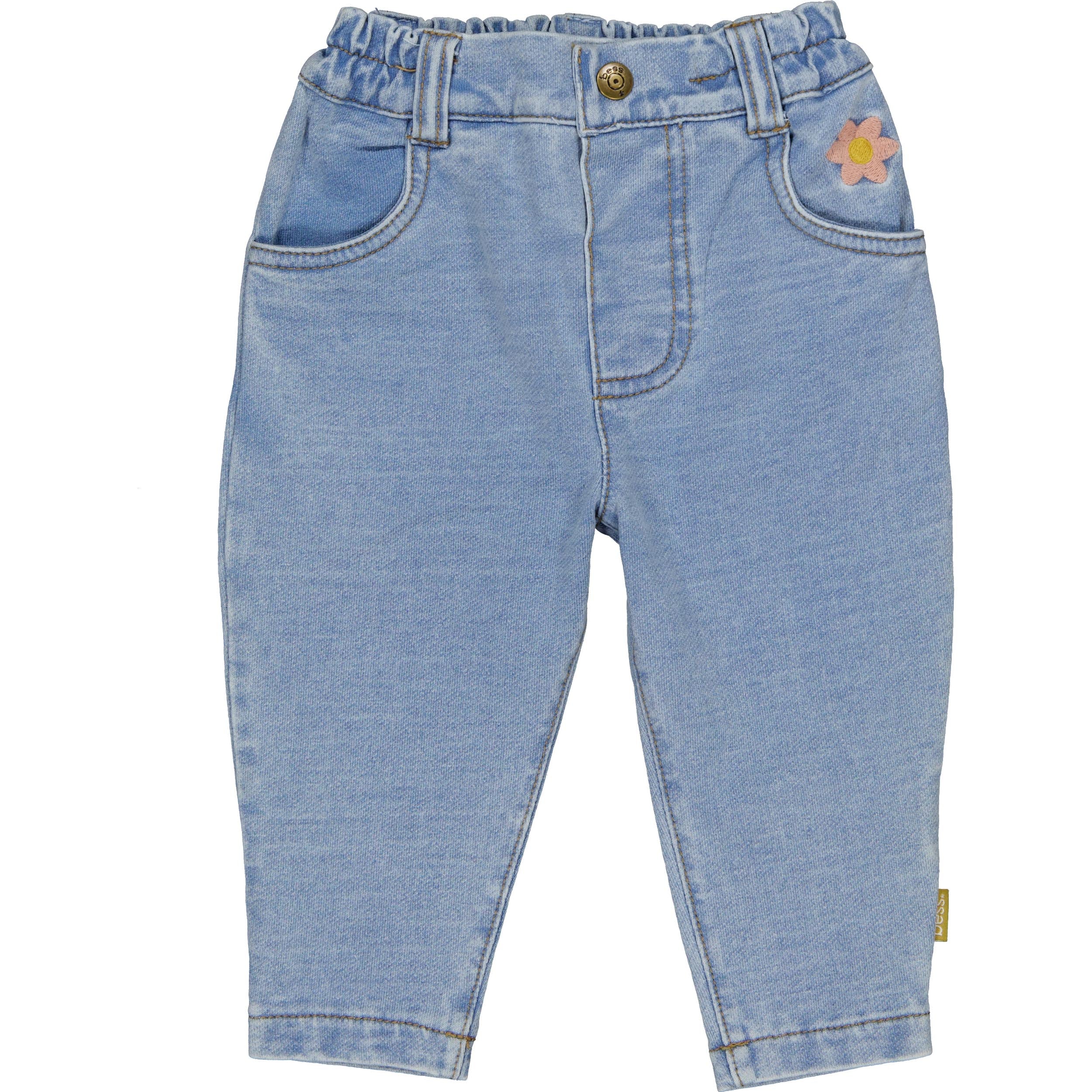 🌸 BESS Meisjesbroek Denim Look – Flower Power