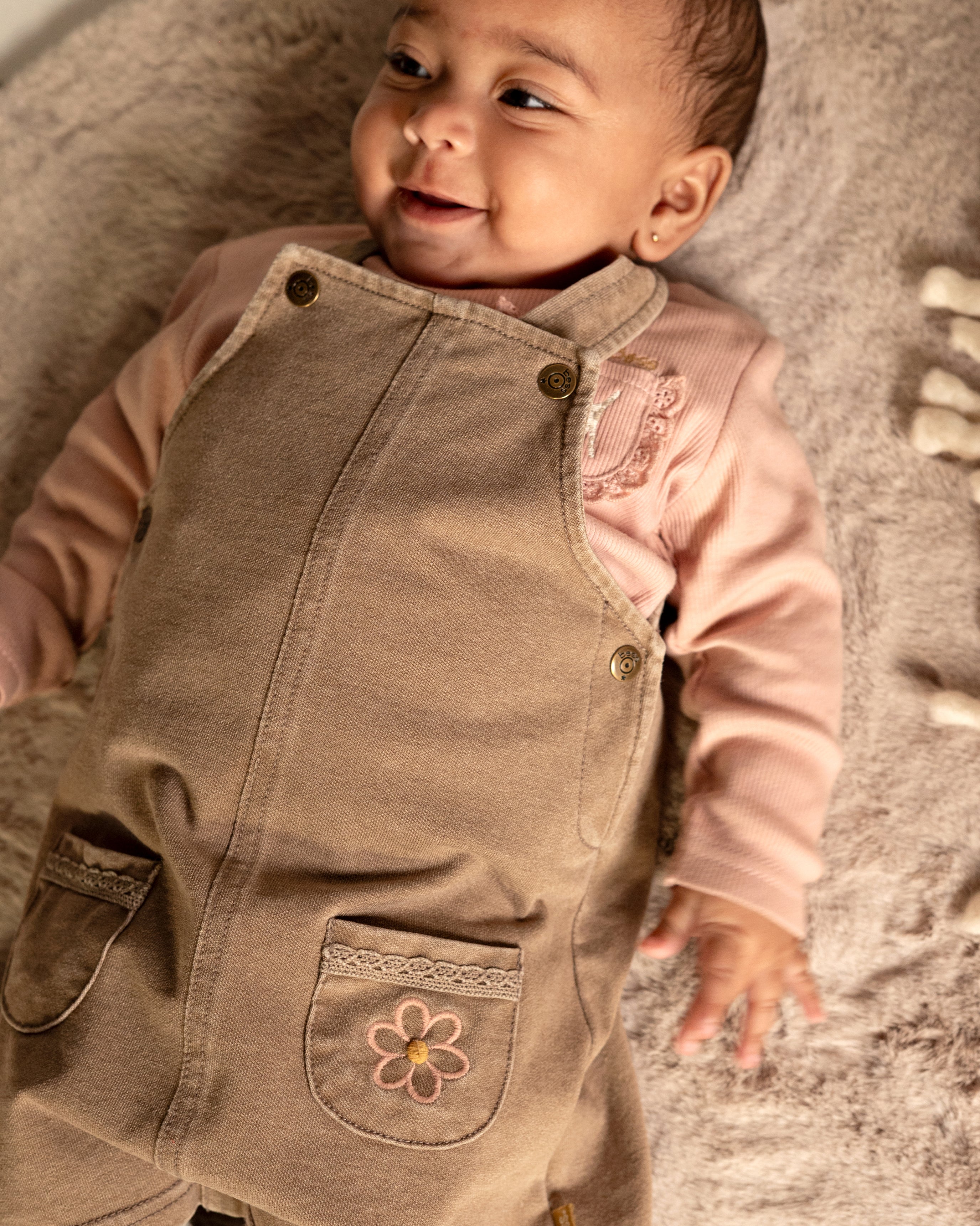 🌸 BESS Meisjes Jurkje Taupe – Little Flower