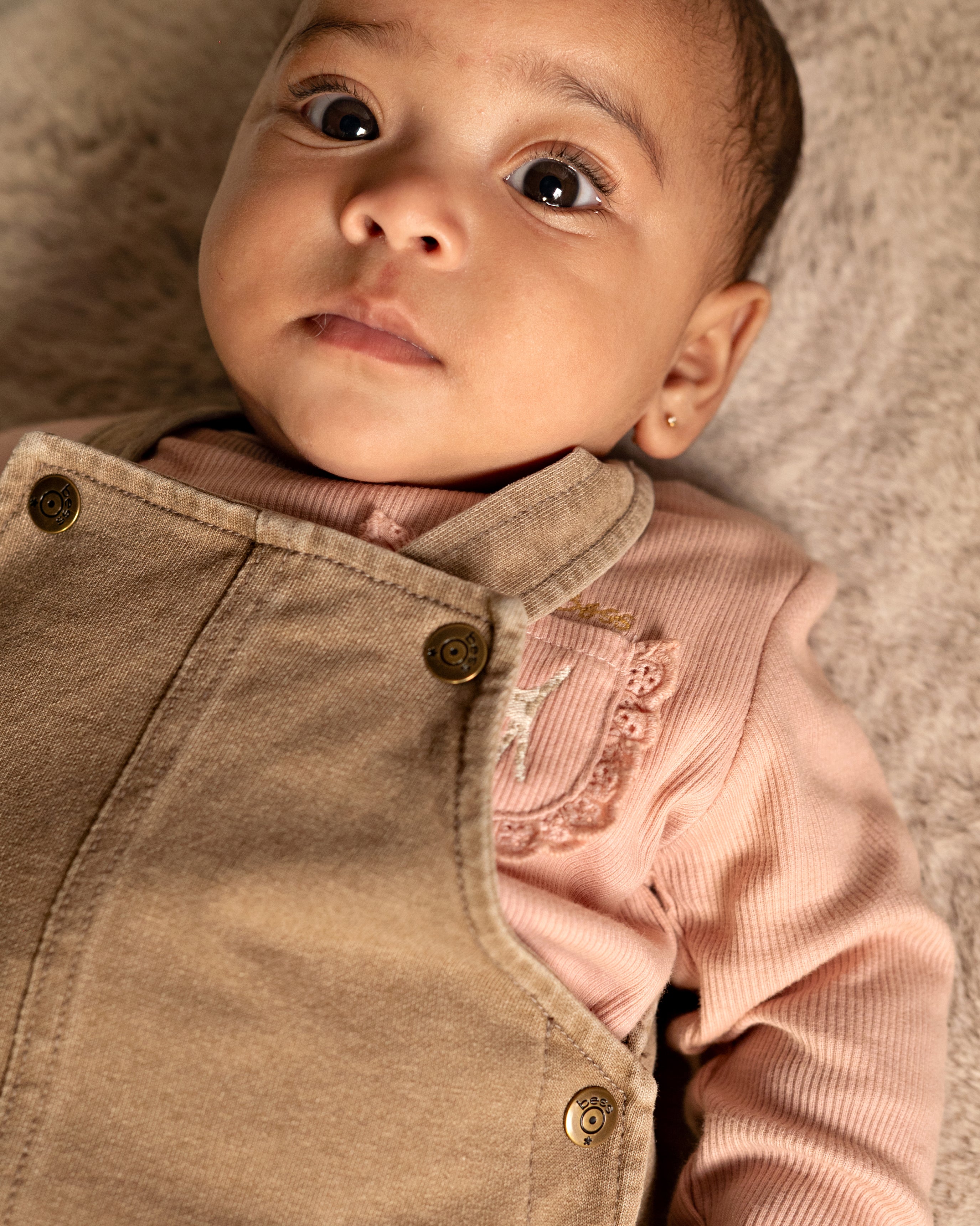🌸 BESS Meisjes Jurkje Taupe – Little Flower