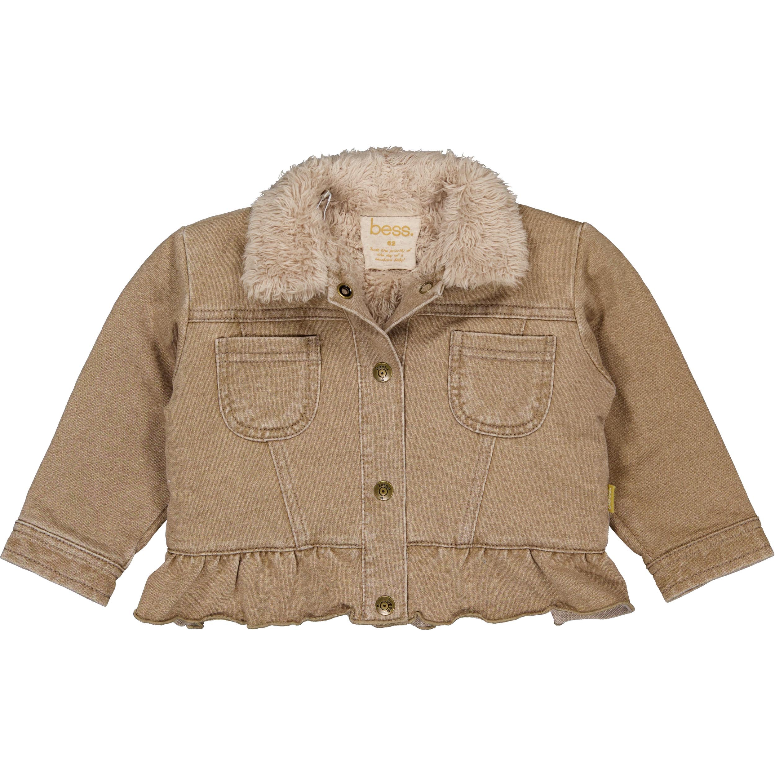 🤎 BESS Meisjesjasje Taupe met Teddy Kraag – Cozy Flower