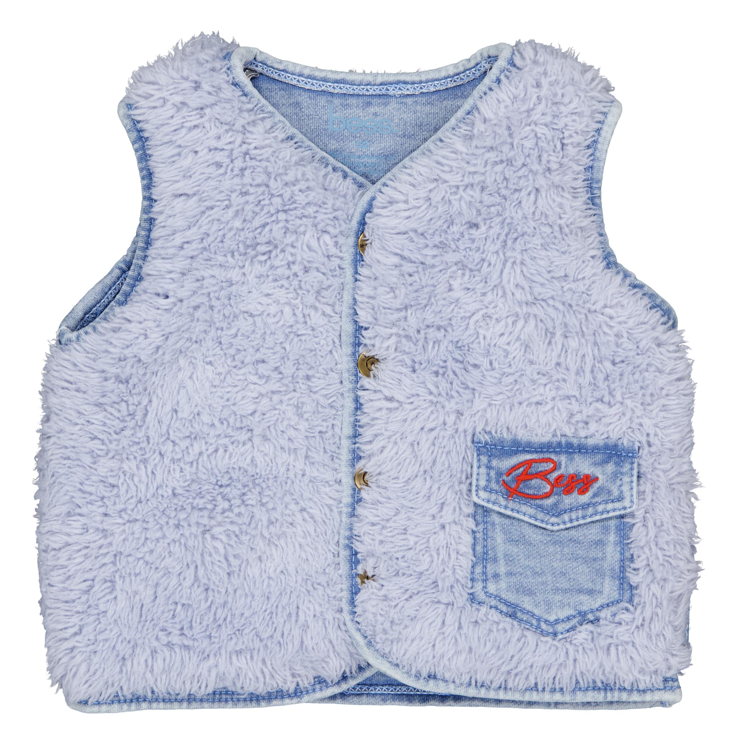 💙 BESS teddy gilet Arnold – Lichtblauw met denimdetails