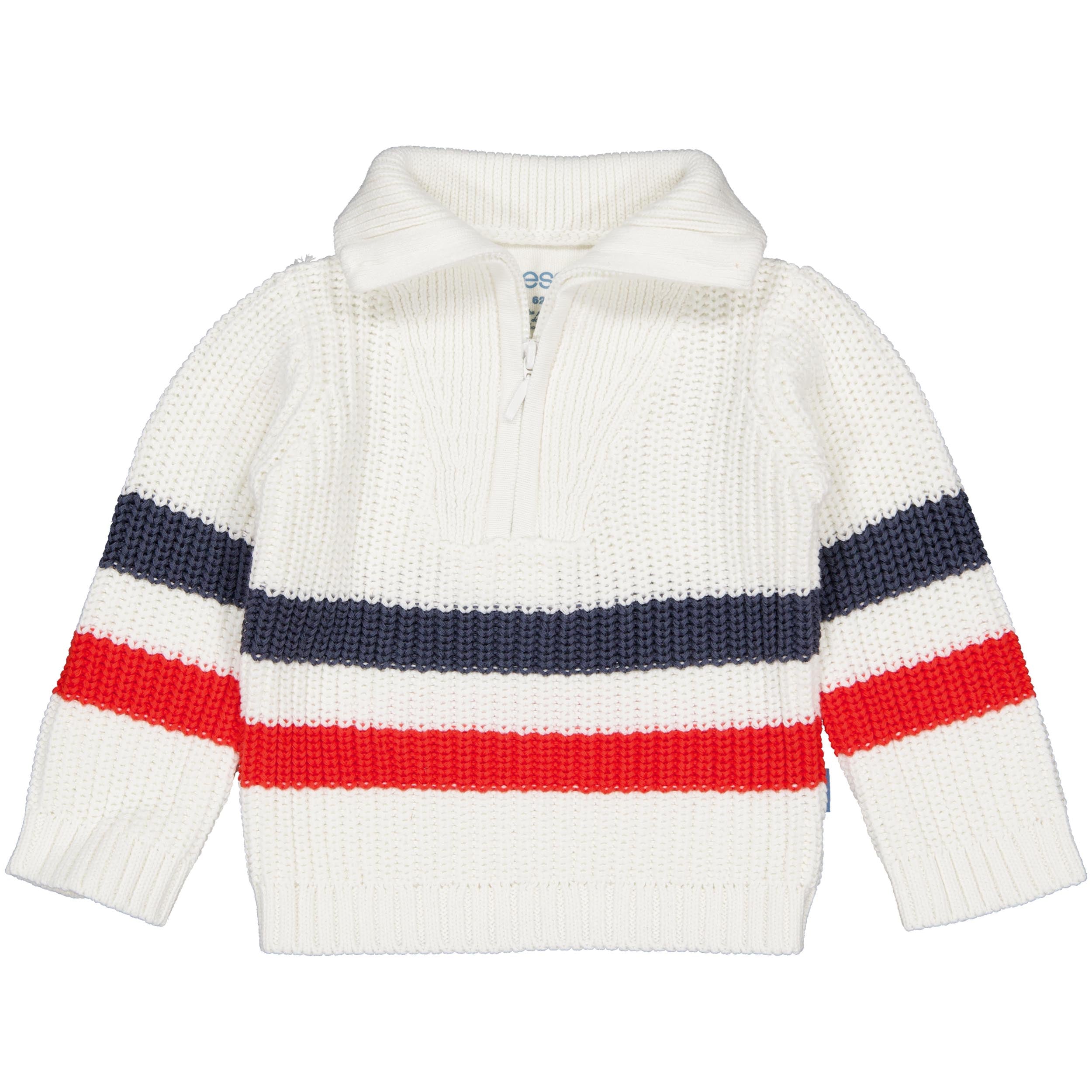 🤍 BESS gebreide trui Art – Offwhite met sportieve strepen