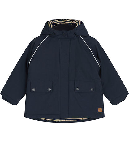 Mooi Hust&Claire winterjas in marineblauw met reflecterende biezen