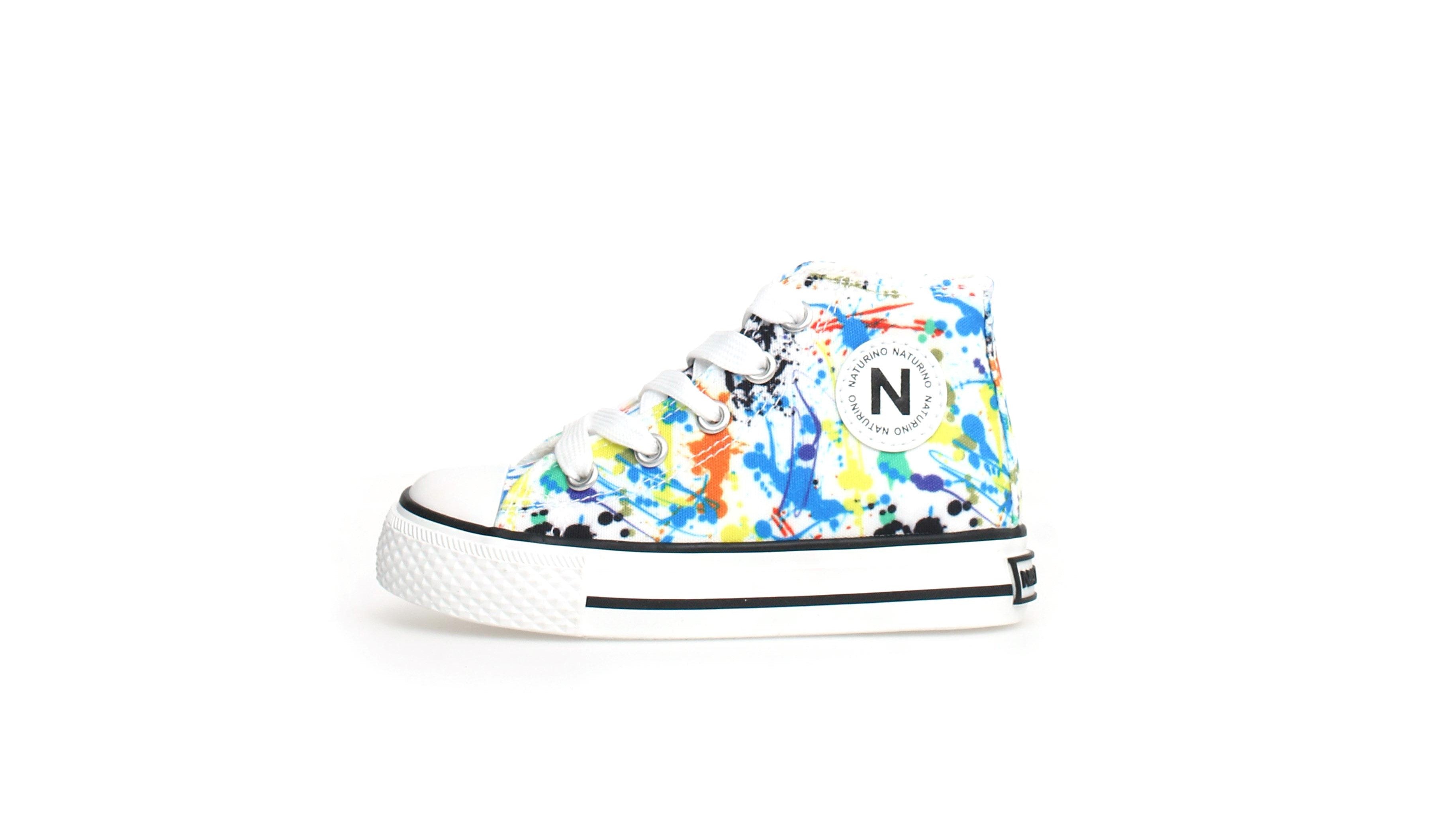 Enkelschoenen van stof, wit met leuke print