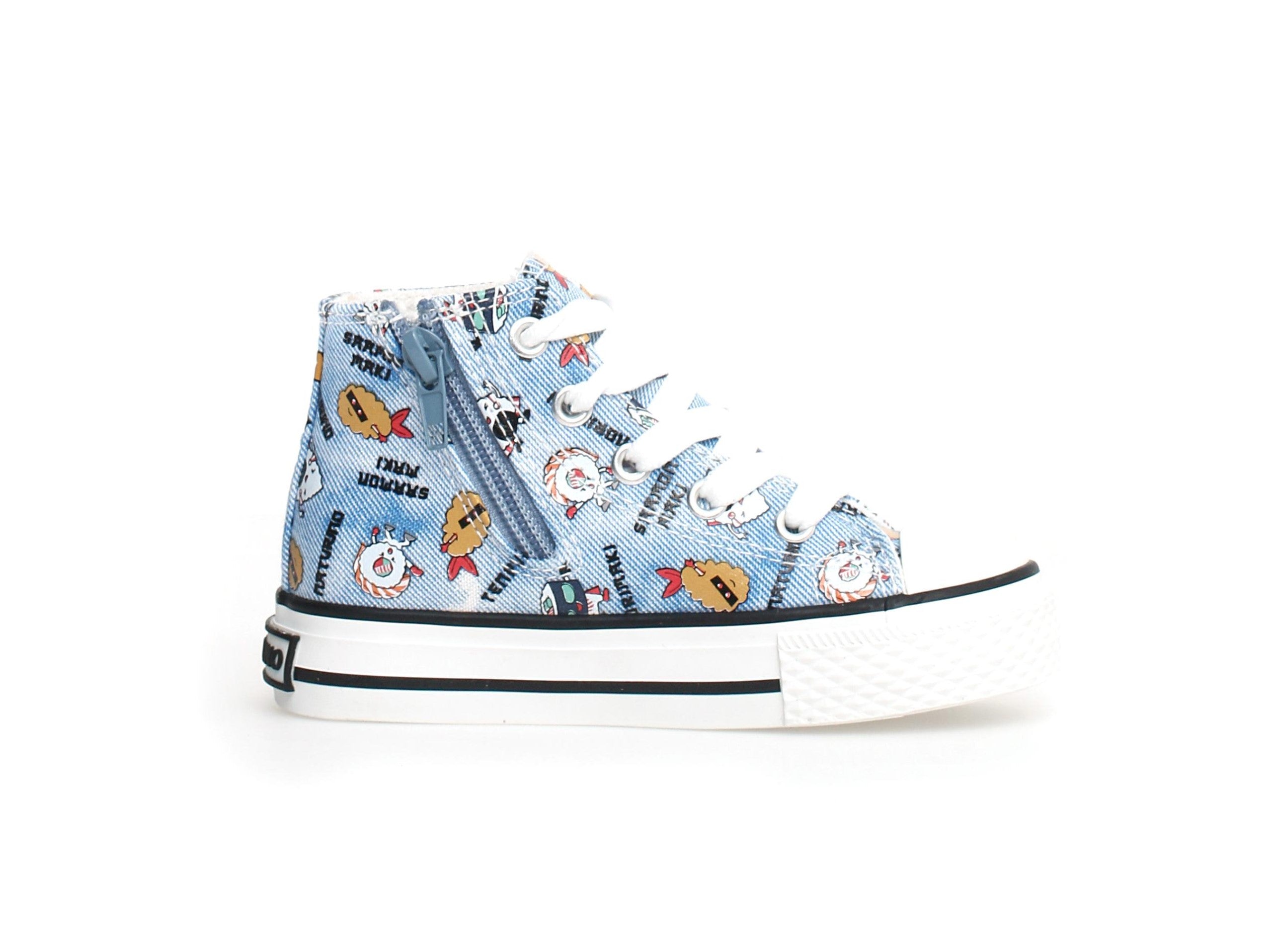 Enkelschoenen van stof, wit-hemelsblauw