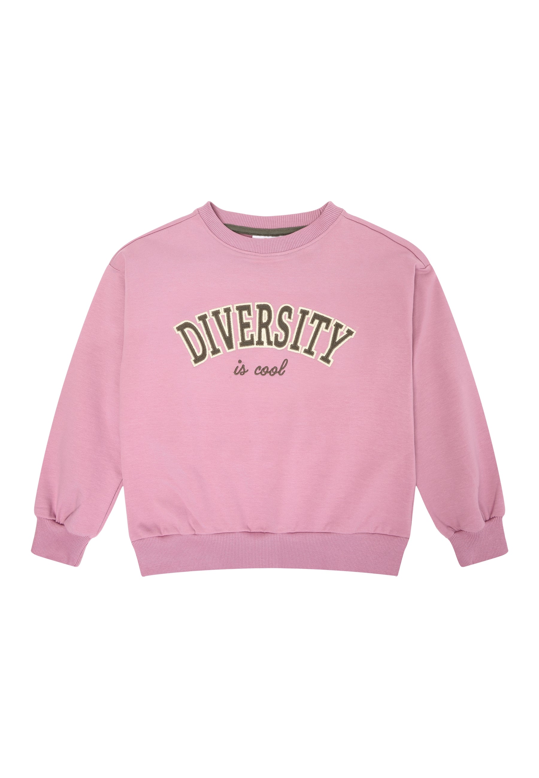 Leuke sweatshirt in een mooie roze kleur met een kaki tekstapplicatie