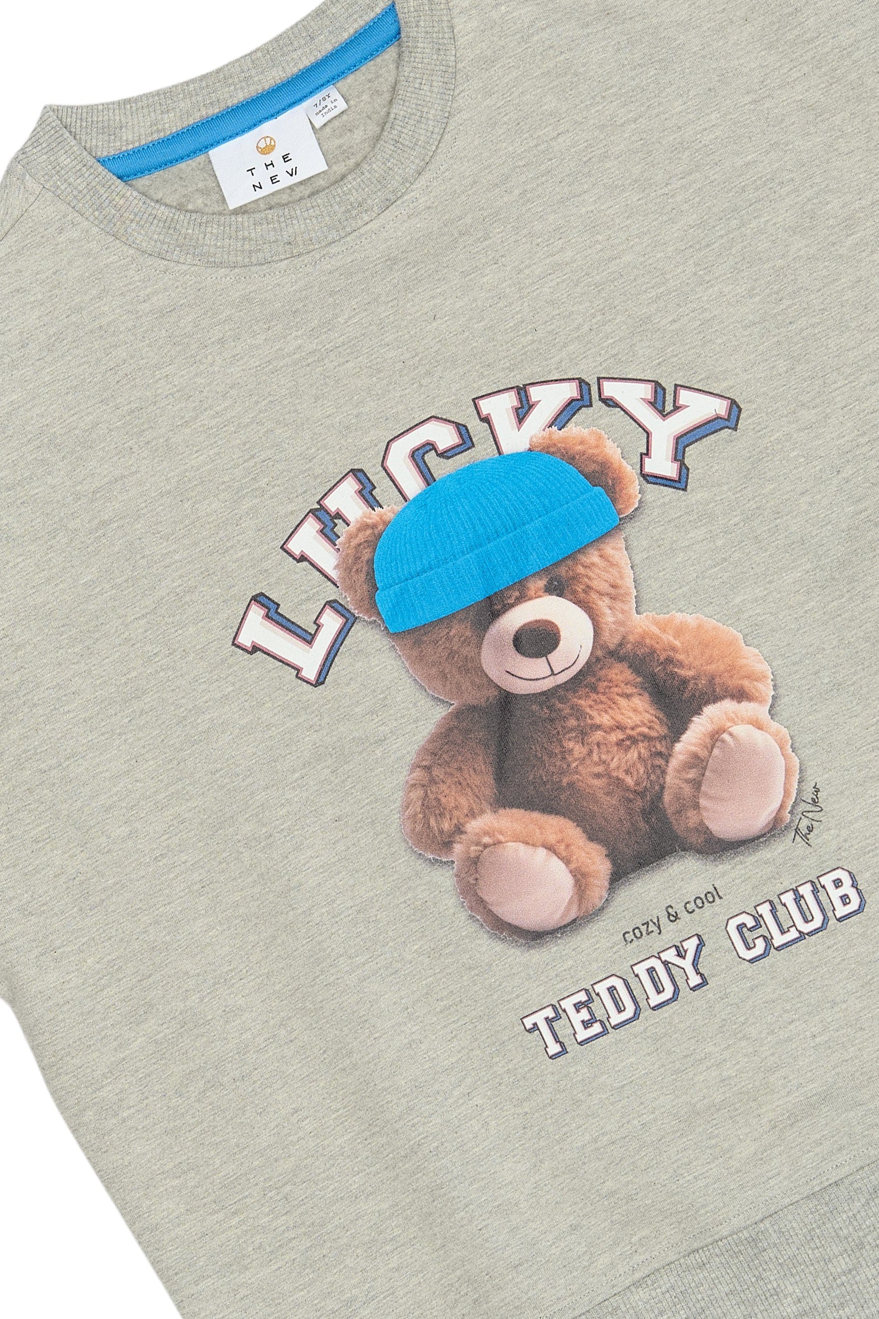 🐻 Lucky Teddy Club Sweatshirt – Light Grey Melange