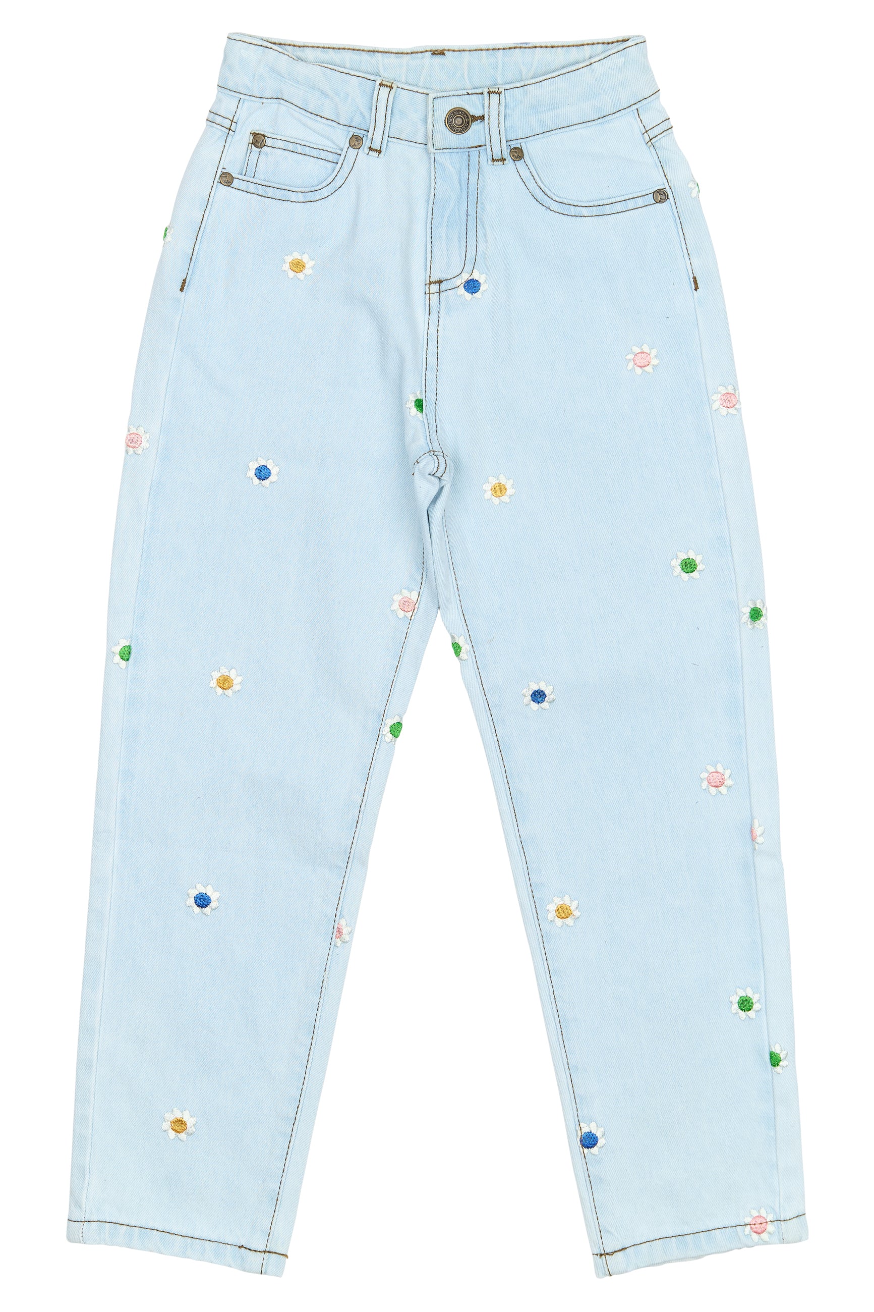👖 TNPorscha Mom Fit Jeans – Light Blue Denim met Bloemenborduursel
