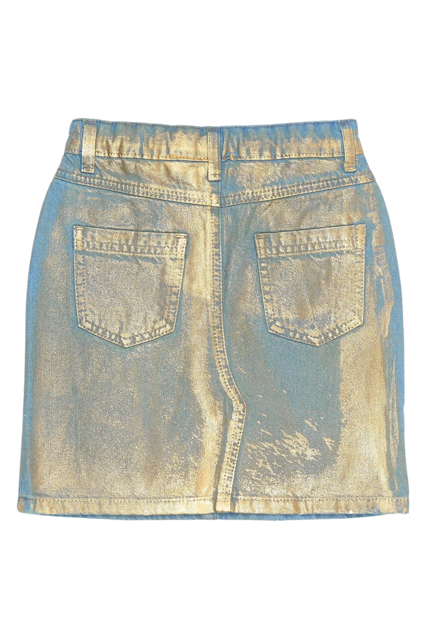 ✨ Rosanna Metallic Denim Rok – Goud & Jeansblauw Glam ✨