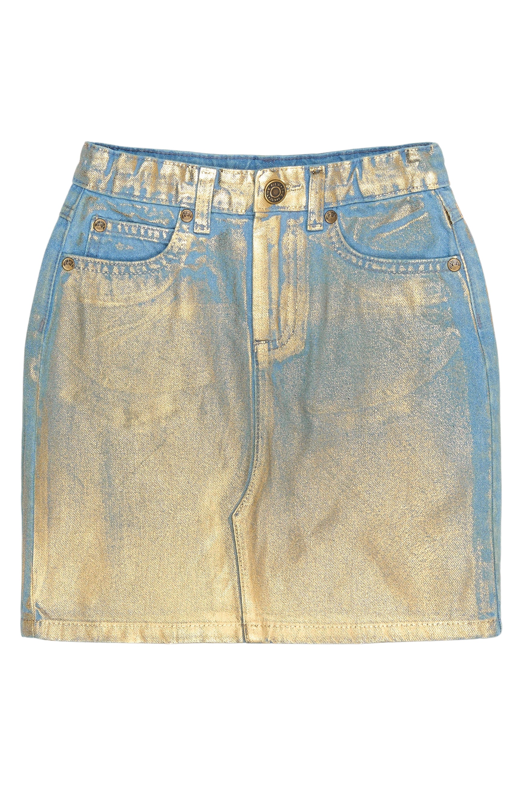 ✨ Rosanna Metallic Denim Rok – Goud & Jeansblauw Glam ✨