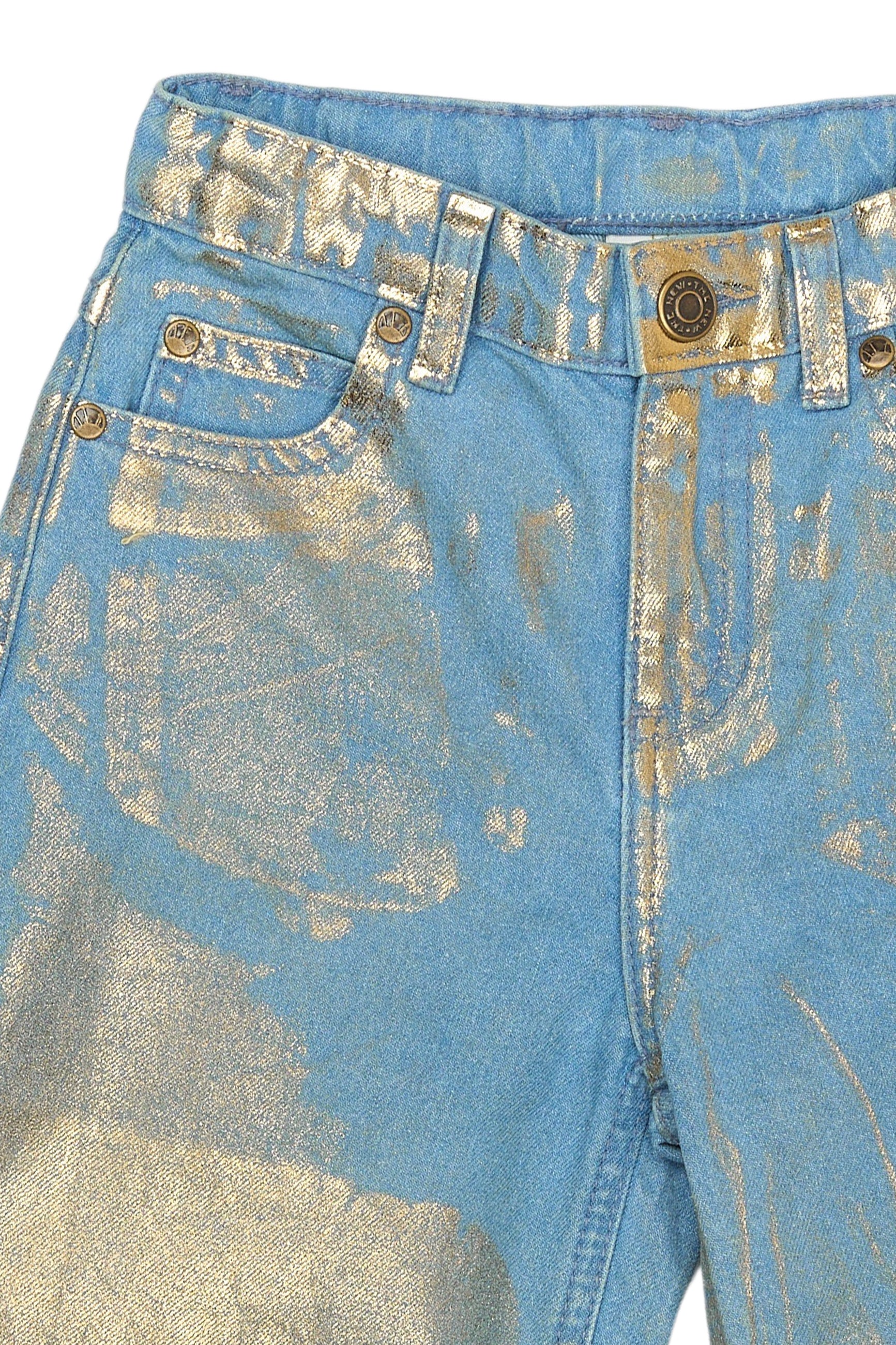 🌟 Rosanna Wide Fit Metallic Jeans – Goud & Denim Glamour 🌟