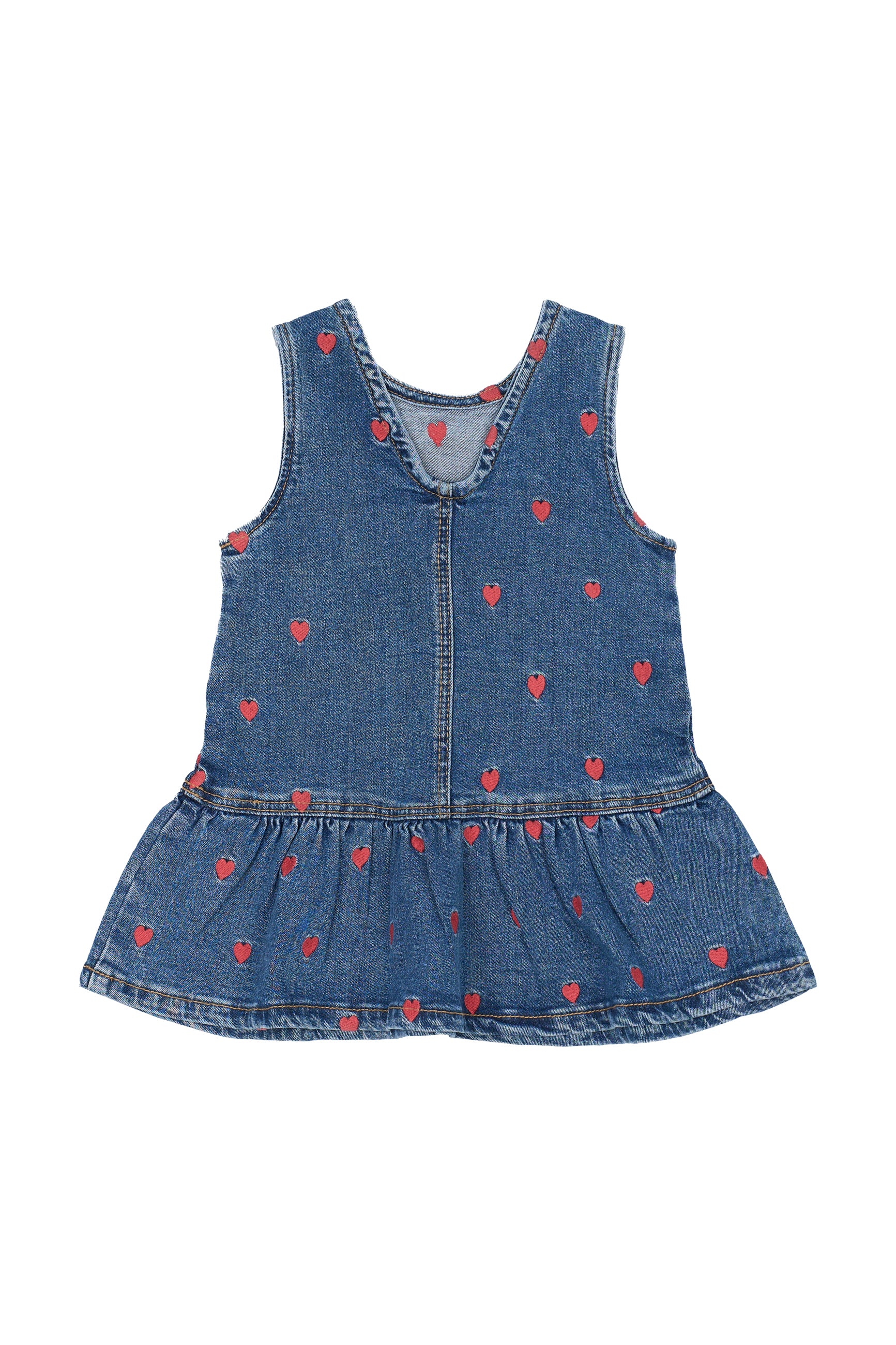 Schattige babyjurk in jeans met hartjes