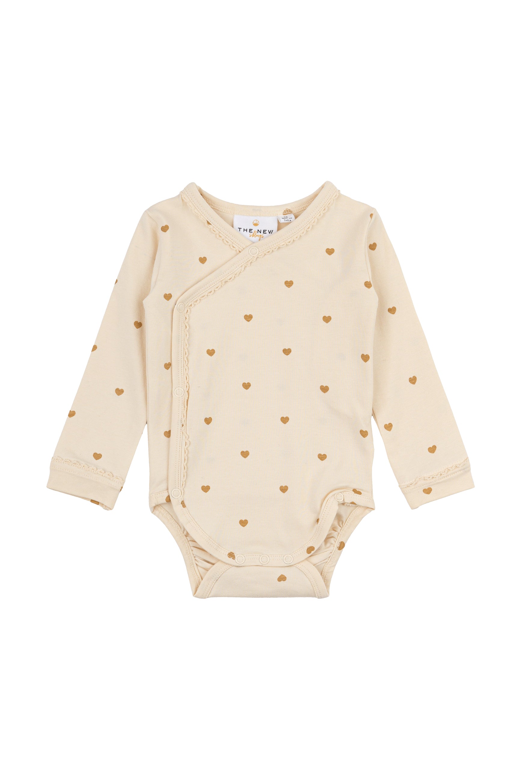 The New Siblings – Lange Mouwen Overslagbody – White Swan met Hartjesprint