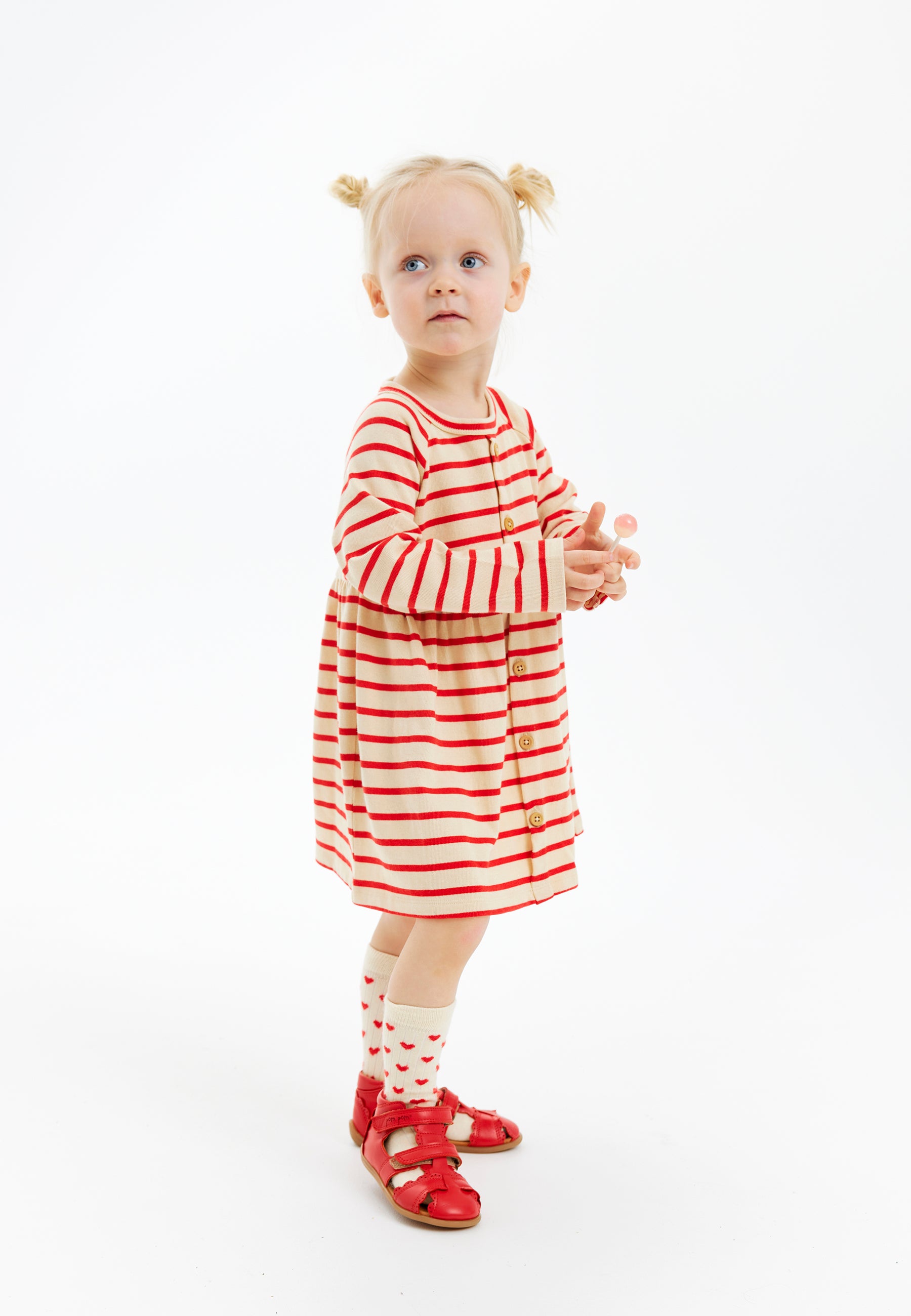 🌟 The New Siblings – Gestreepte Lange Mouwen Jurk in Poppy Red 🌟