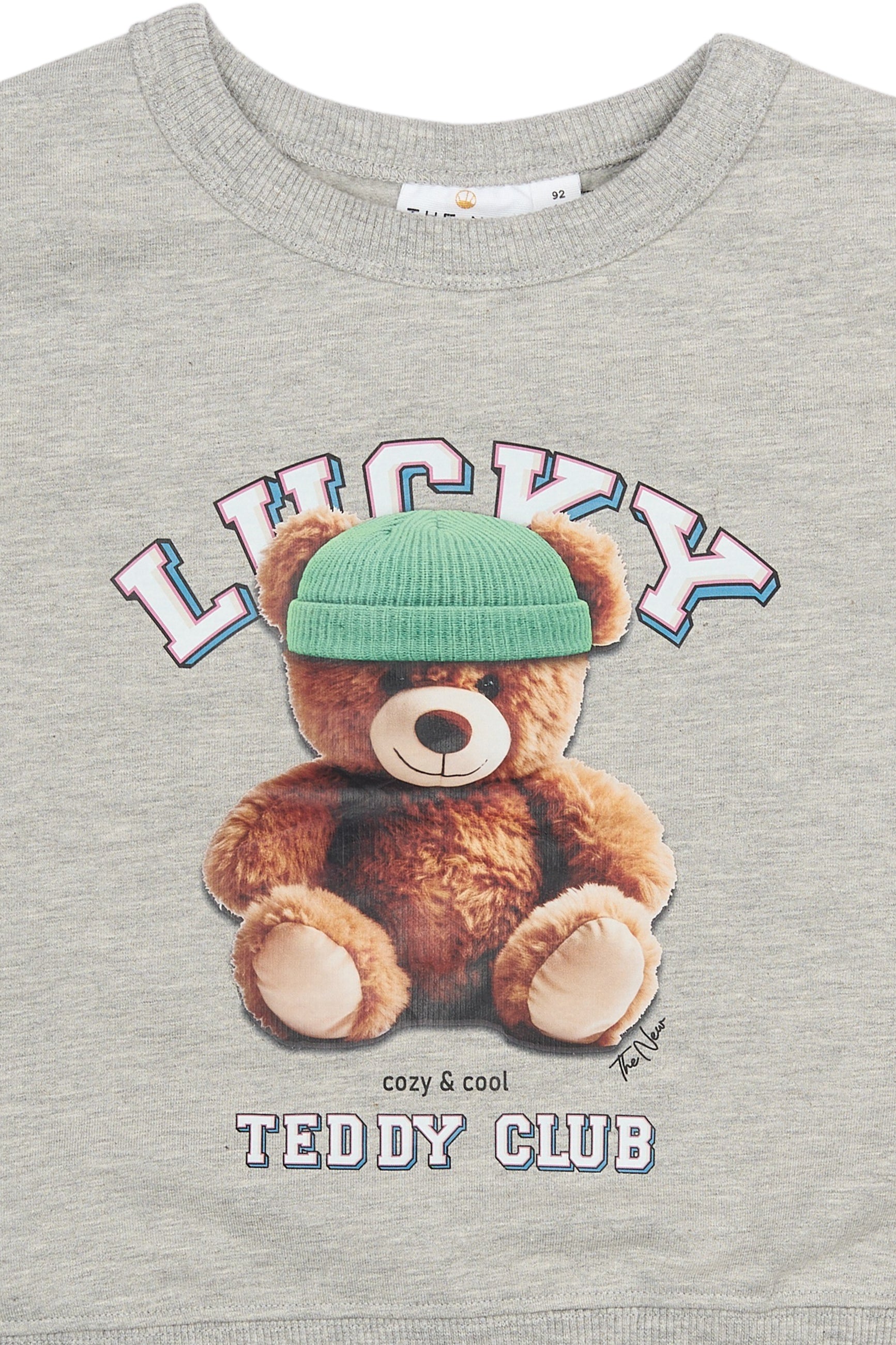 🧸 Lucky Teddy Club Sweater – Grijs Melange | The New Siblings