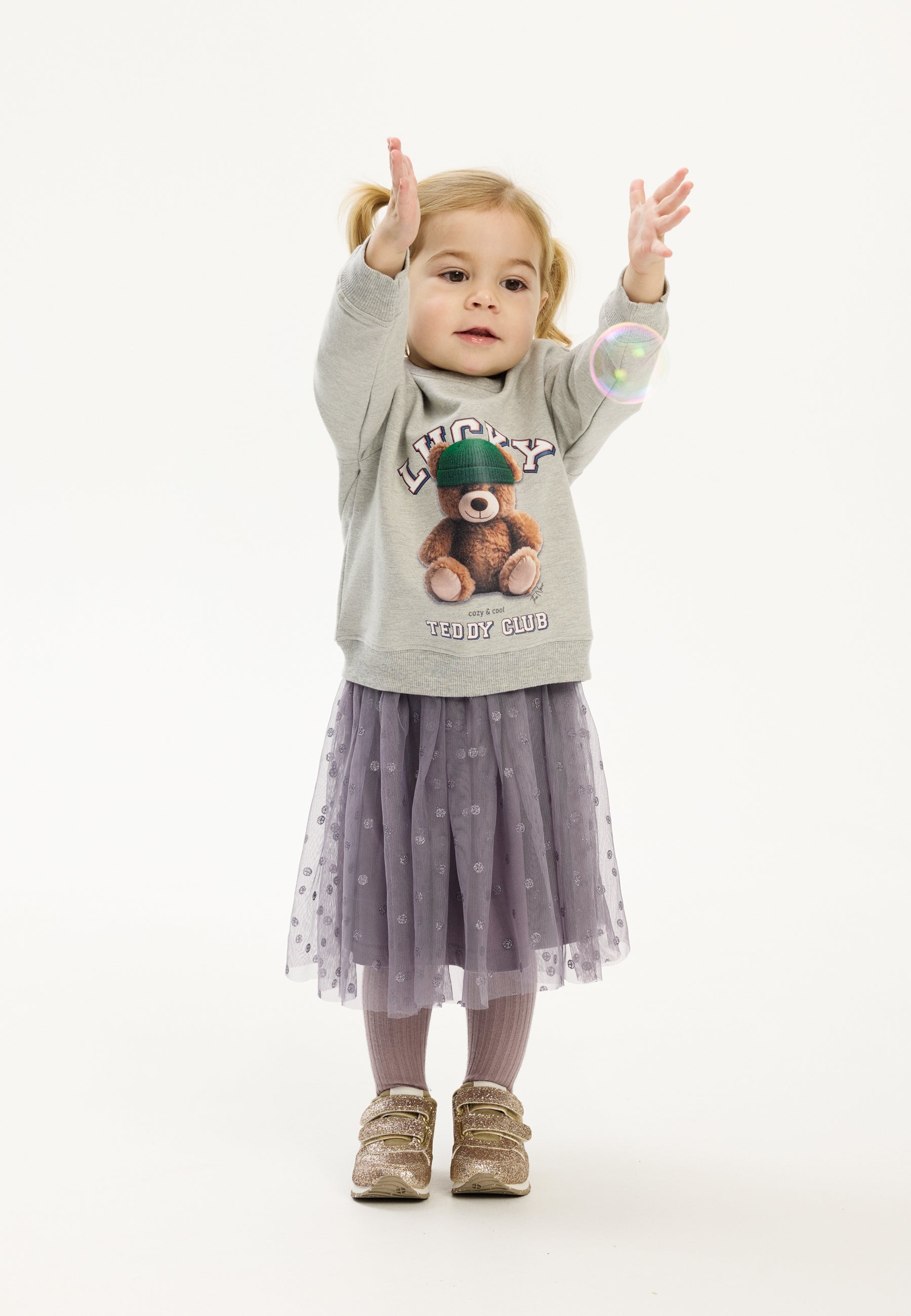 🧸 Lucky Teddy Club Sweater – Grijs Melange | The New Siblings