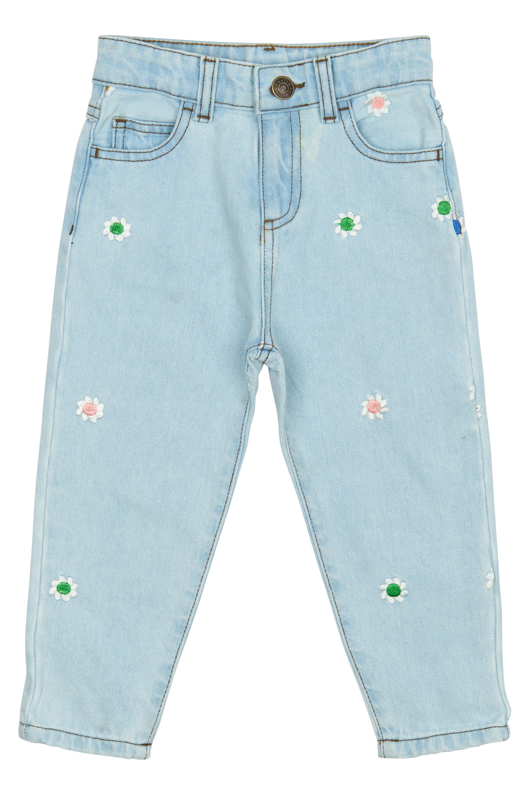 🌼 Portia Carrot Jeans – Light Blue Denim met Bloemetjes | The New Siblings