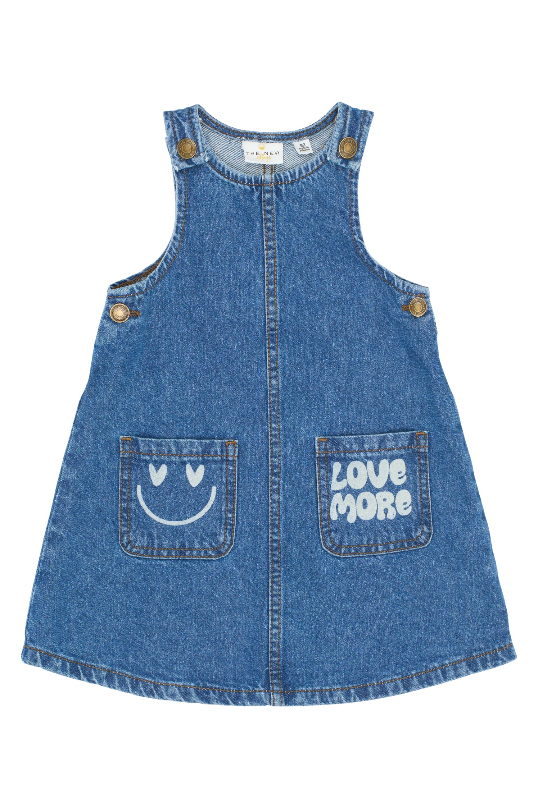 👗 Pida Denim Jurkje – Medium Blue met Smile & Love More | The New Siblings